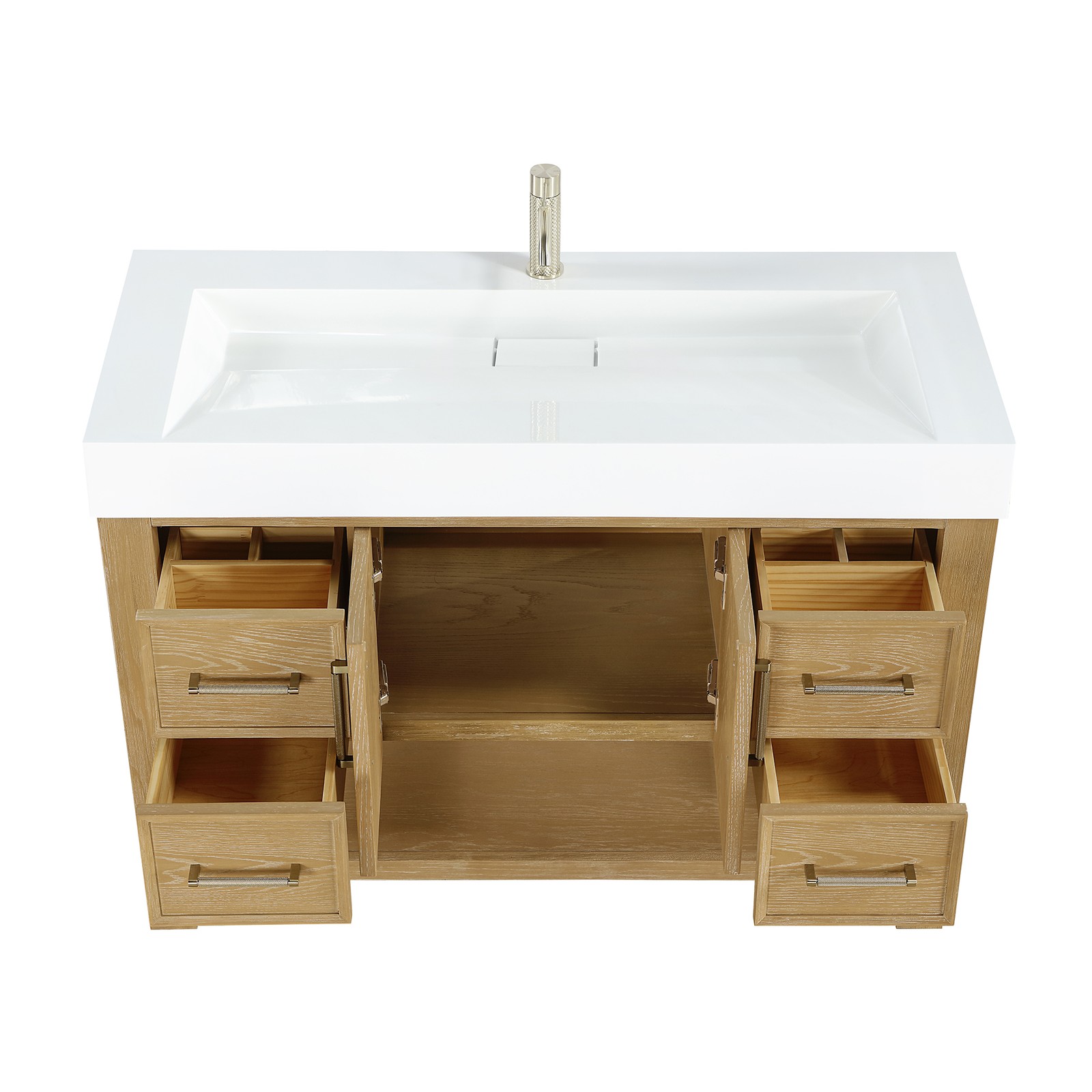 Vera 48″ Single Bath Vanity in Washed Ash Grey with White Integrated Stone Sink