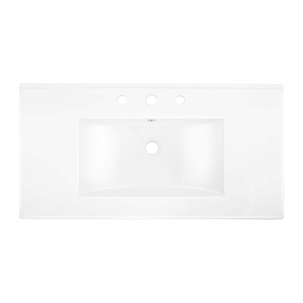 JONATHAN Y 36″ W x 18.25″ D Classic Rectangular Ceramic Sink Vanity Top White