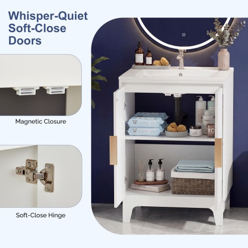 24″ Fluted Vanity Free Standing Bathroom Storage Cabinet with Sink Combo Set