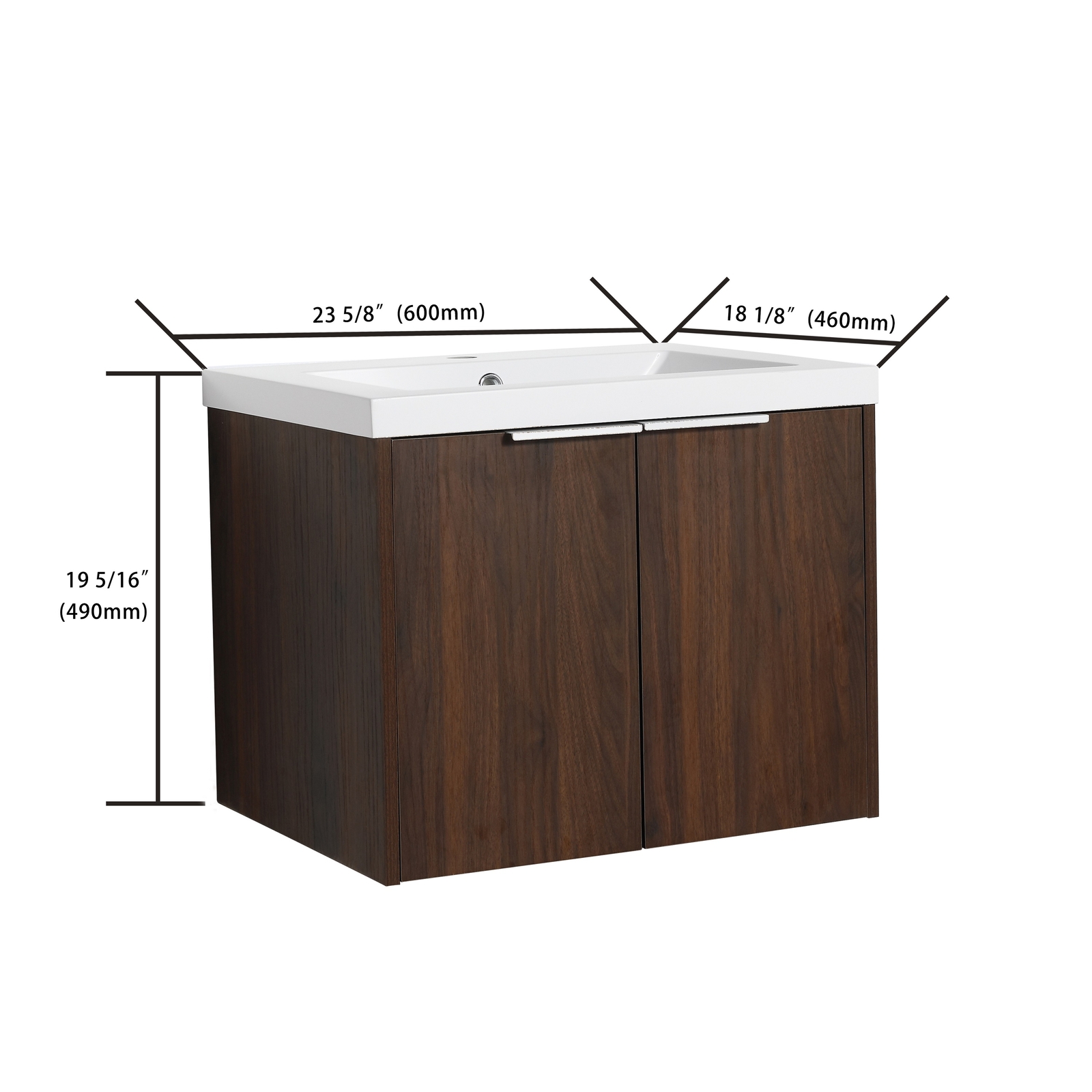 Bathroom Vanity with Sink Wall Mounted Wood Vanity and Resin Sink with 2 Doors
