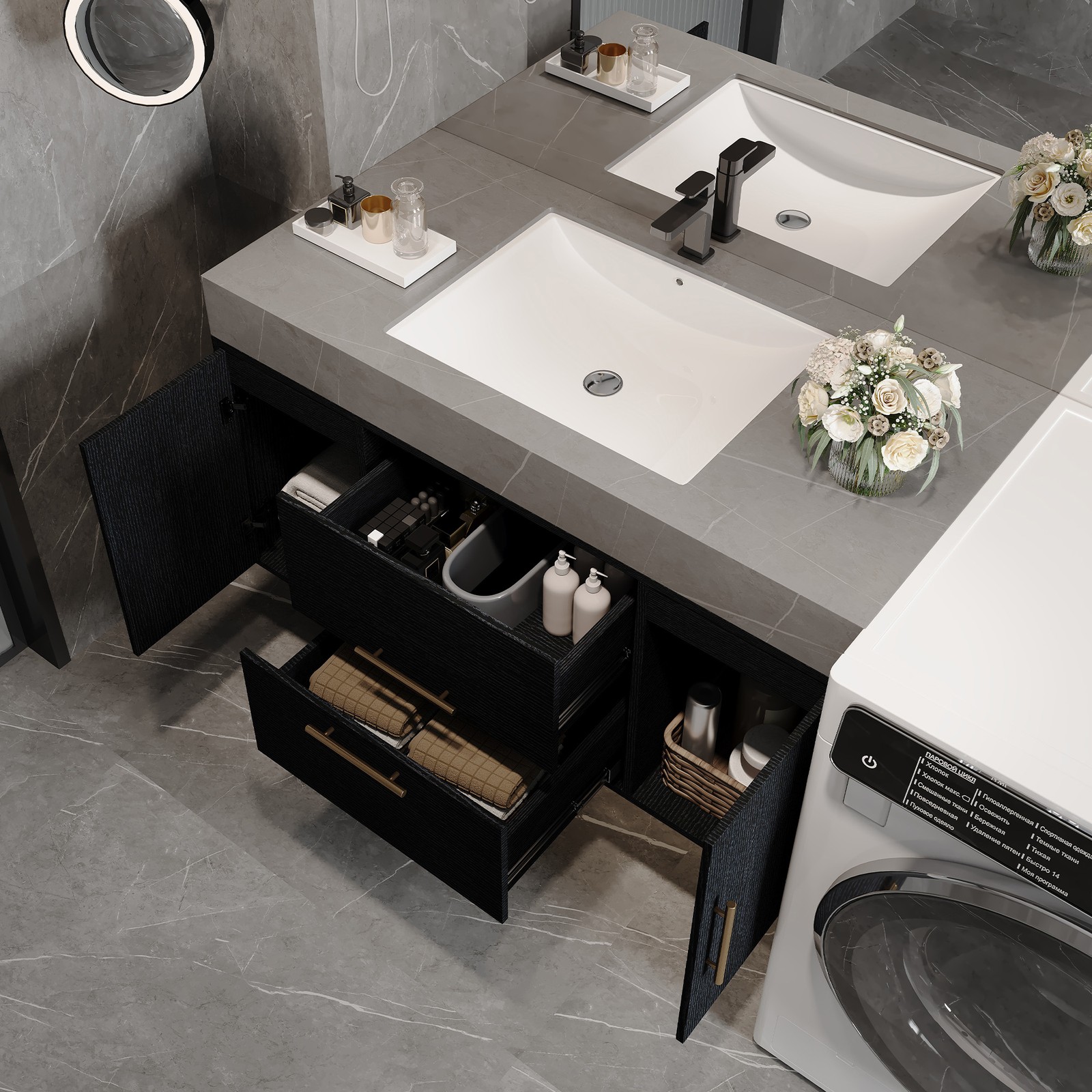 Floating Bathroom Vanity w/Faux Marble Top,Ceramic Sink, Wood Storage Cabinets