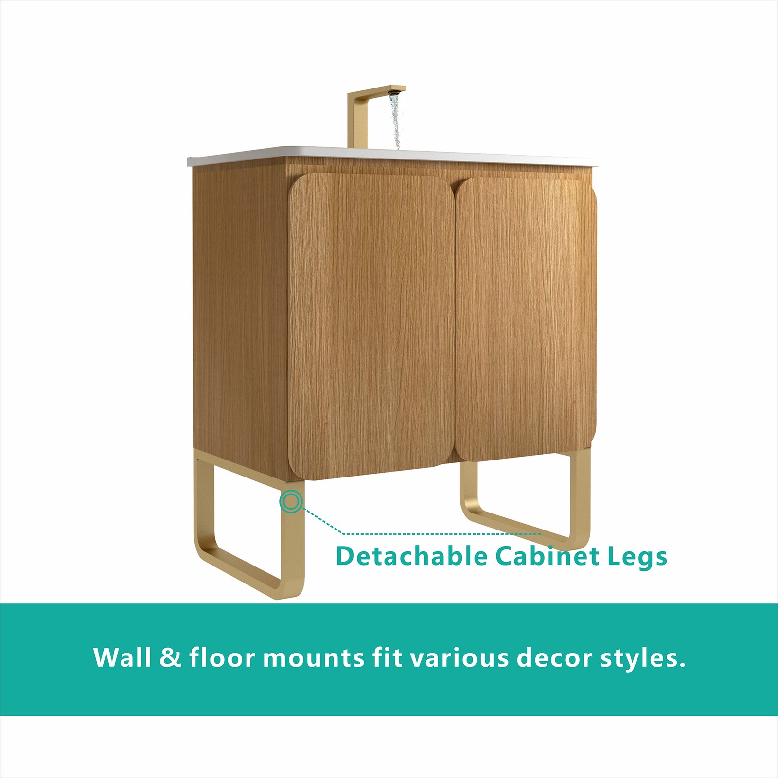 Light Oak 30″ Modern Bathroom Vanity with Ceramic Sink & Storage