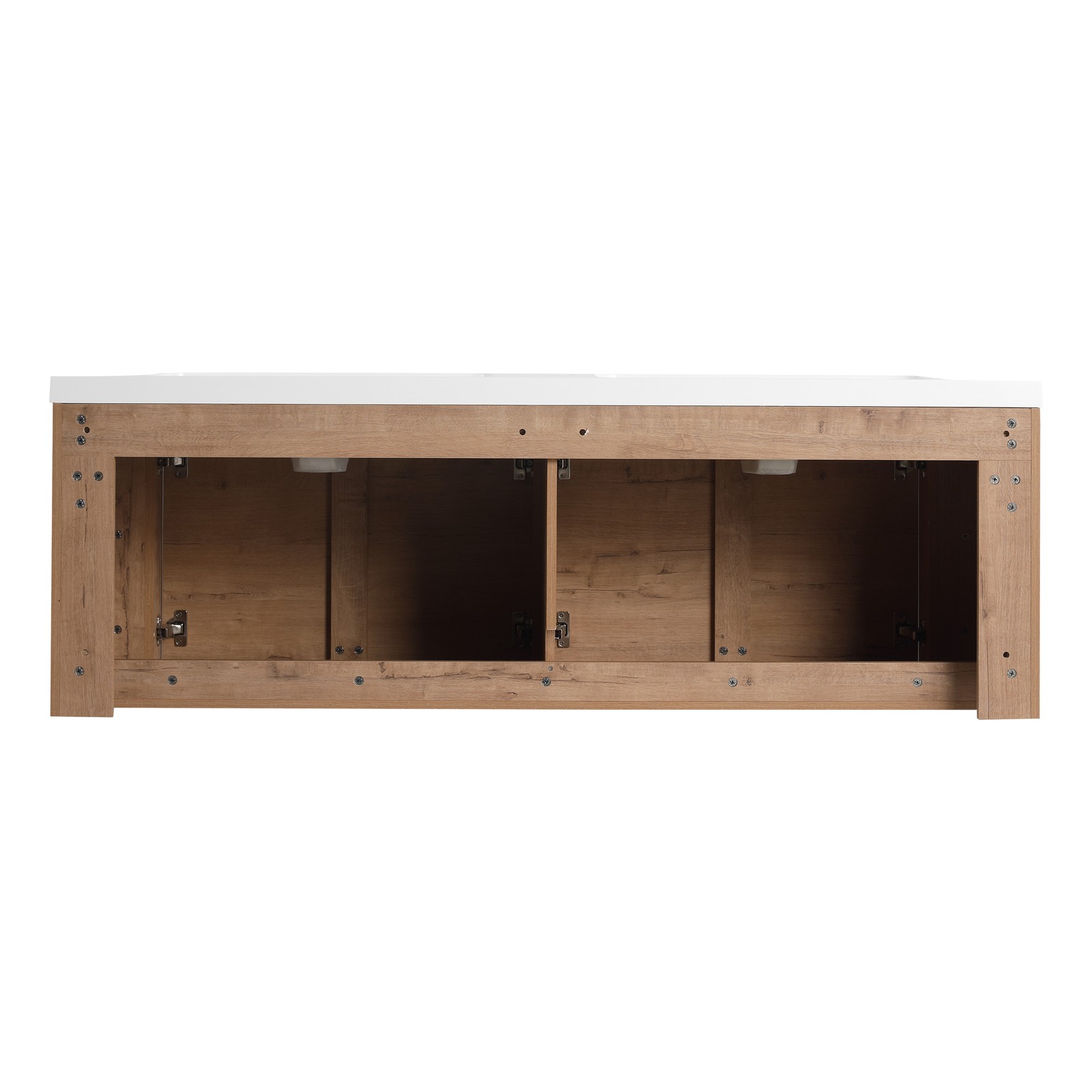 60in Plywood Wall-Mounted Bathroom Vanity with White Double Resin Sink 4 Doors