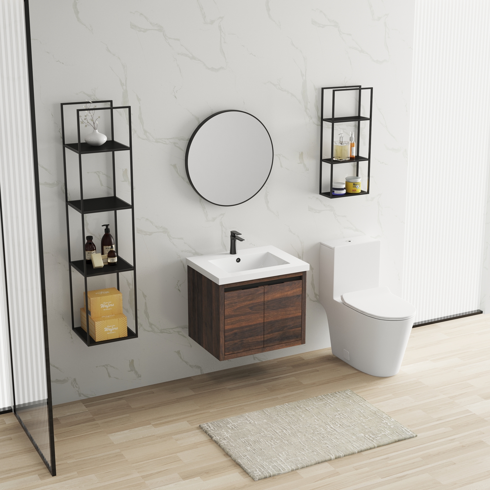 24″ Floating Wall Mounted Bathroom Vanity Cabinet W/Sink +Door for Small Space