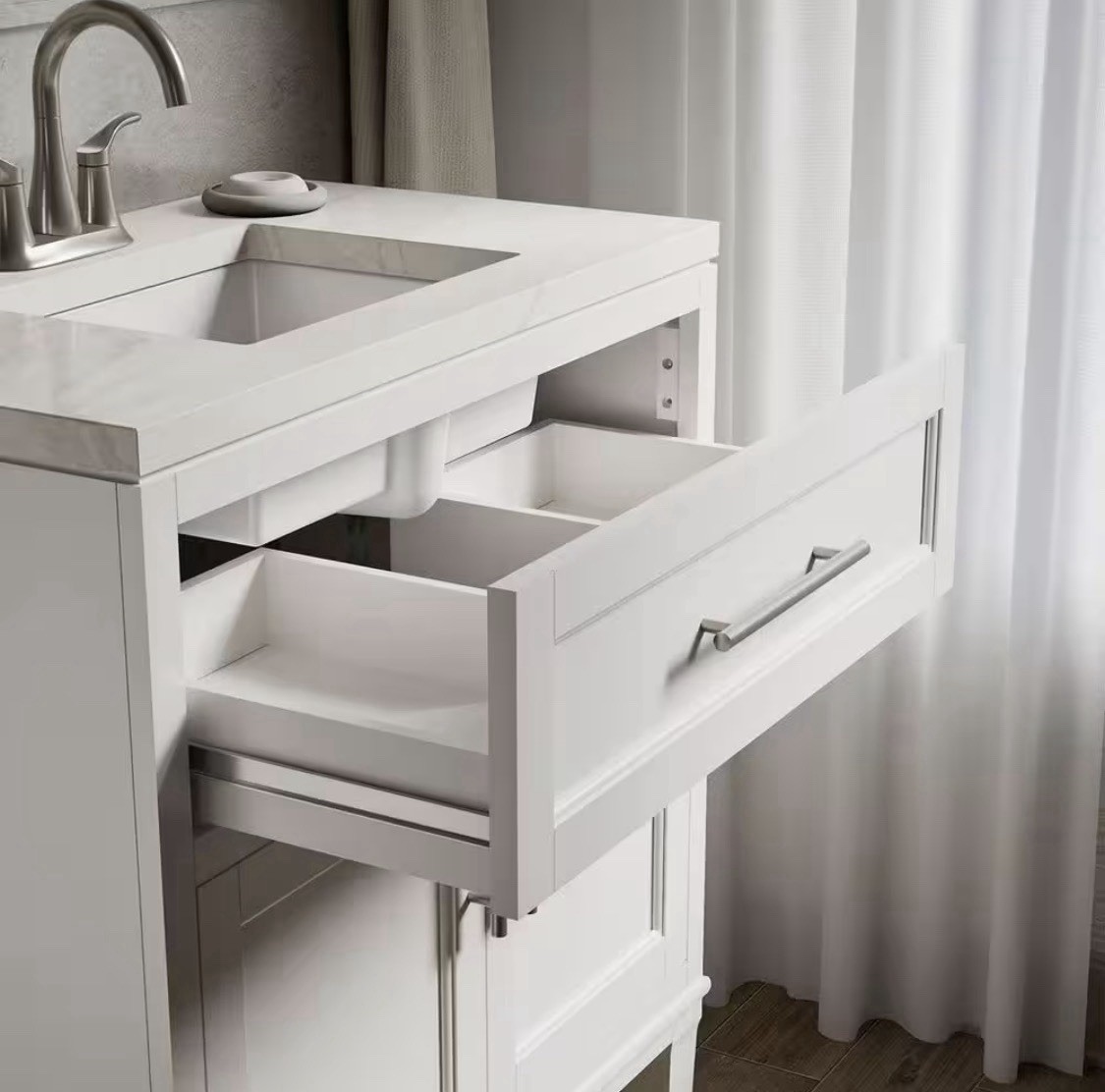 KOHLER Chesil 30″ White Wood Vanity w/ Sink Quartz Top Soft-Close Doors/Drawer