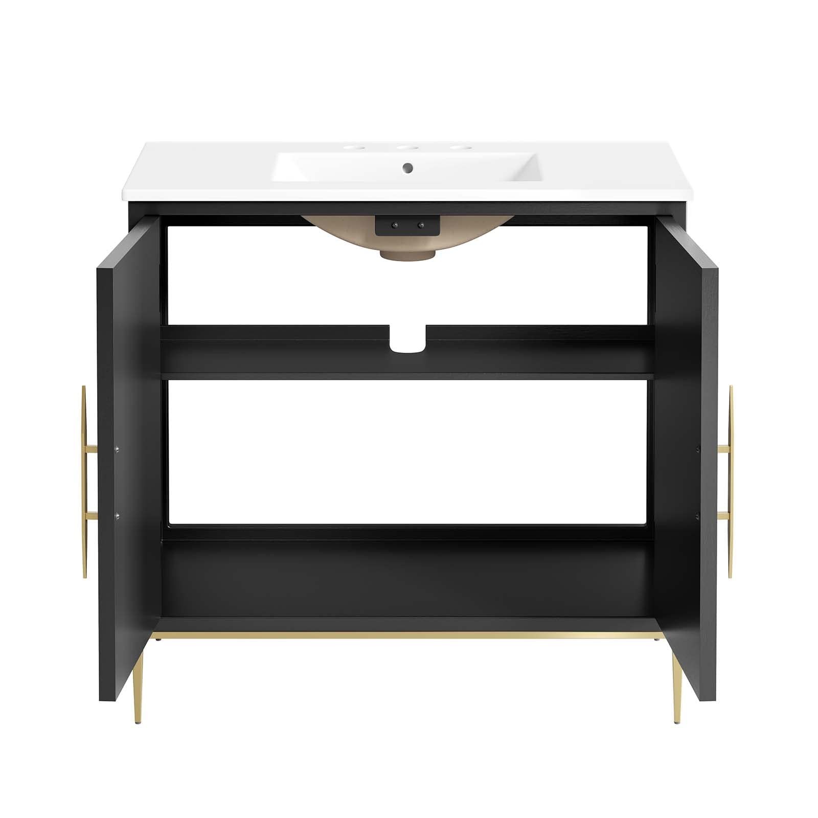 Modway Awaken 36″ Solid Wood and MDF Bathroom Vanity in White/Black