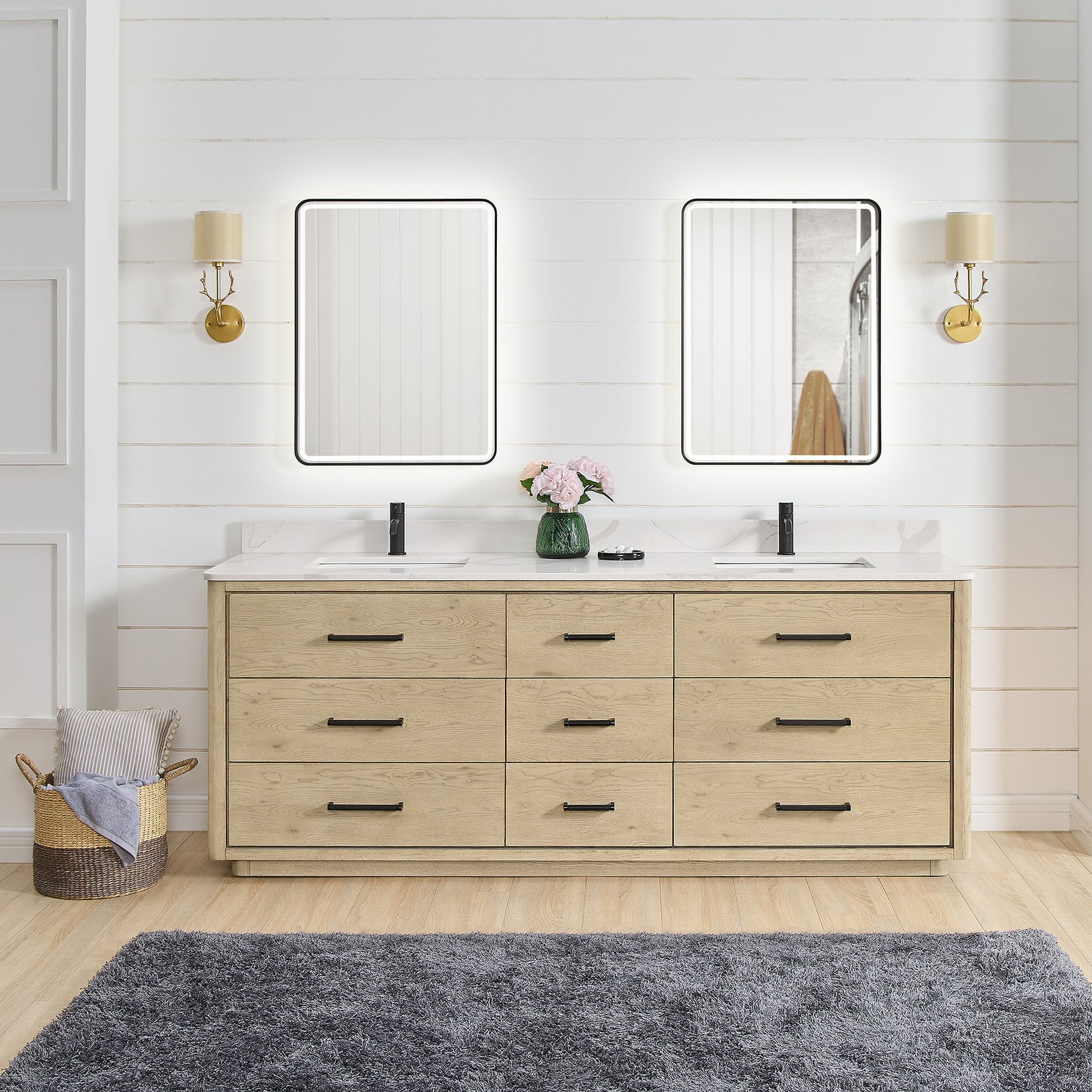 Miseno MV-706584 Porto 84″ – Aged Natural Oak / Fish Maw White