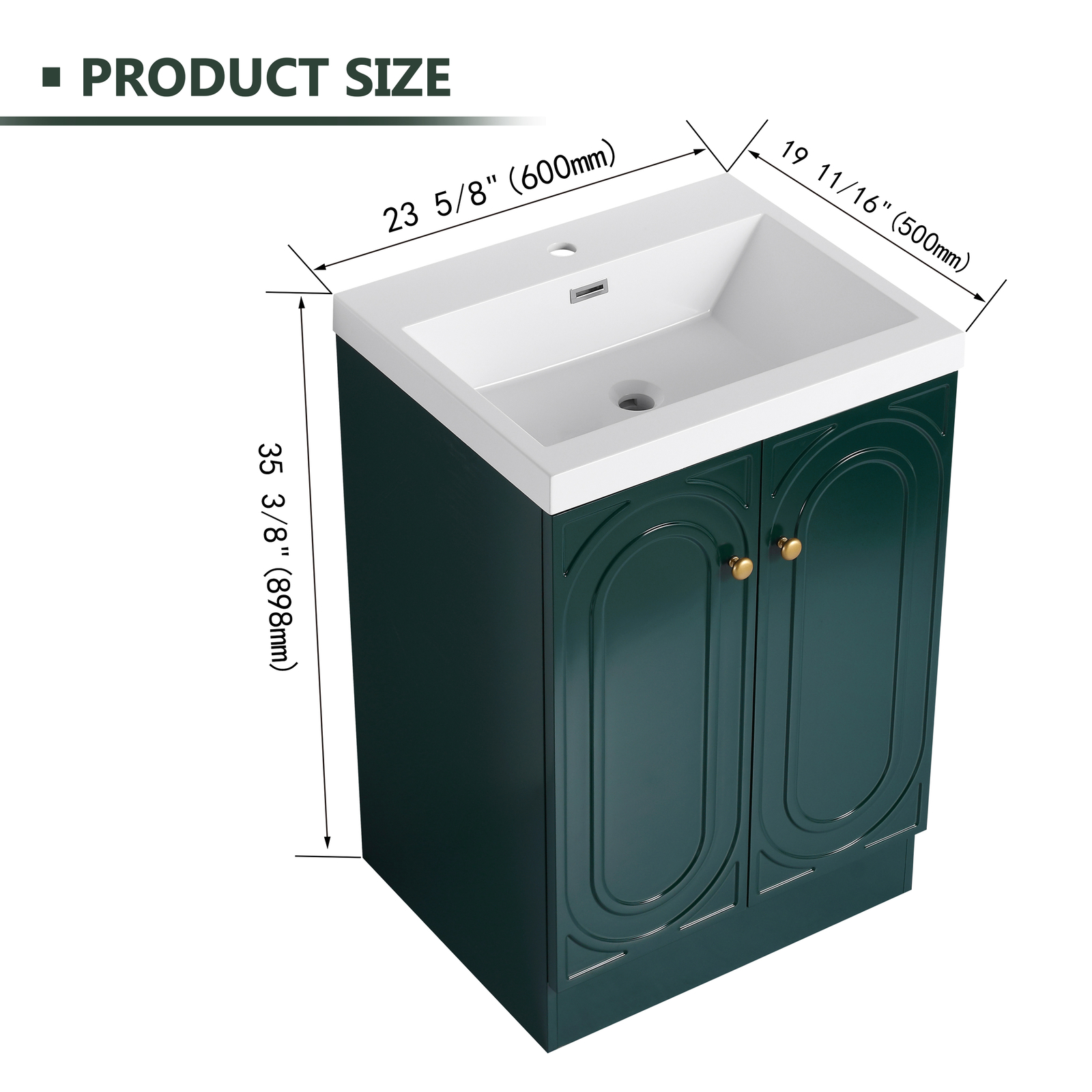 24 inch Plywood Freestanding Bathroom Vanity Cabinet Dark Green Resin Sink Basin