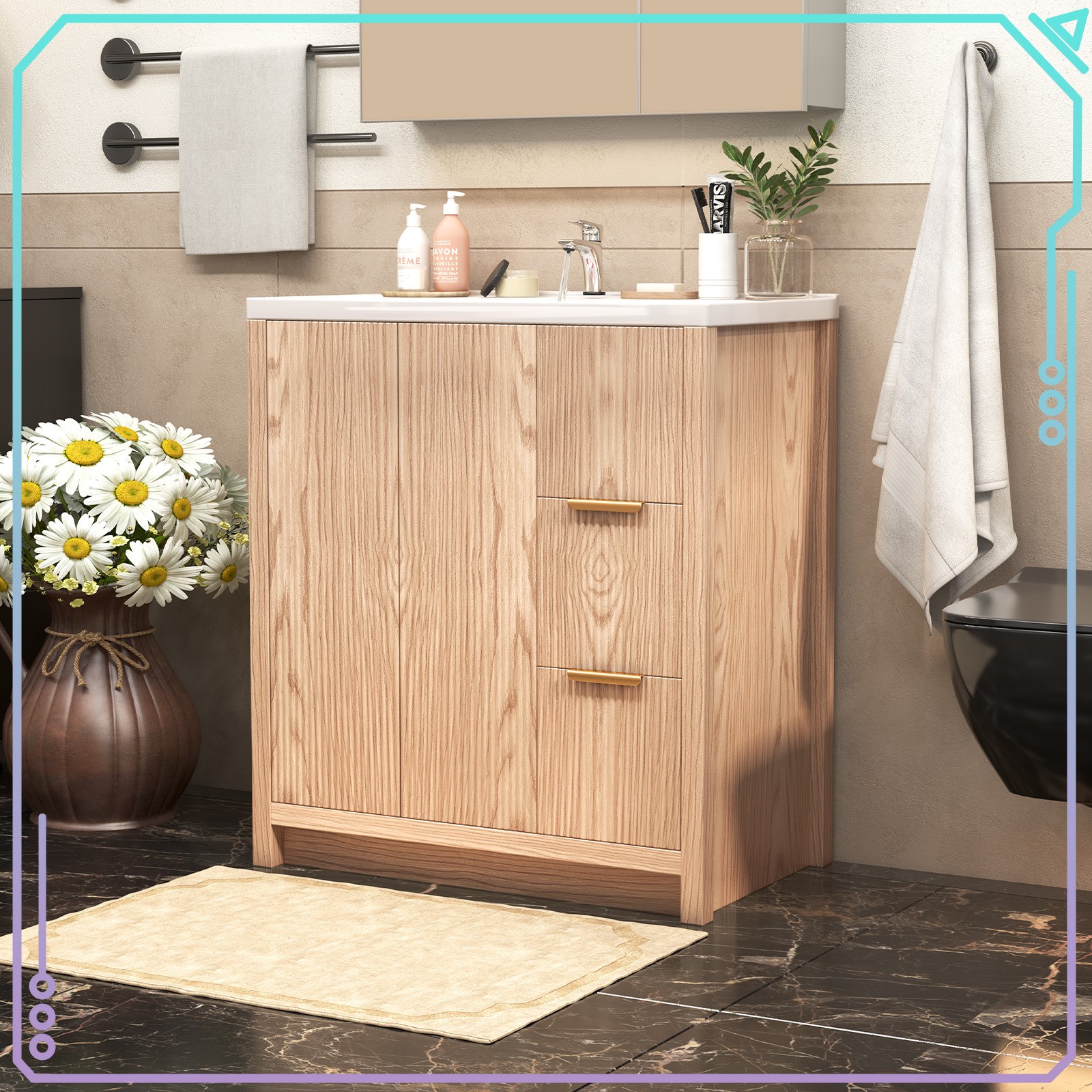 31 Inch Vanity Wood Bathroom Vanity Cabinet W/ Countertop Ceramic Sink