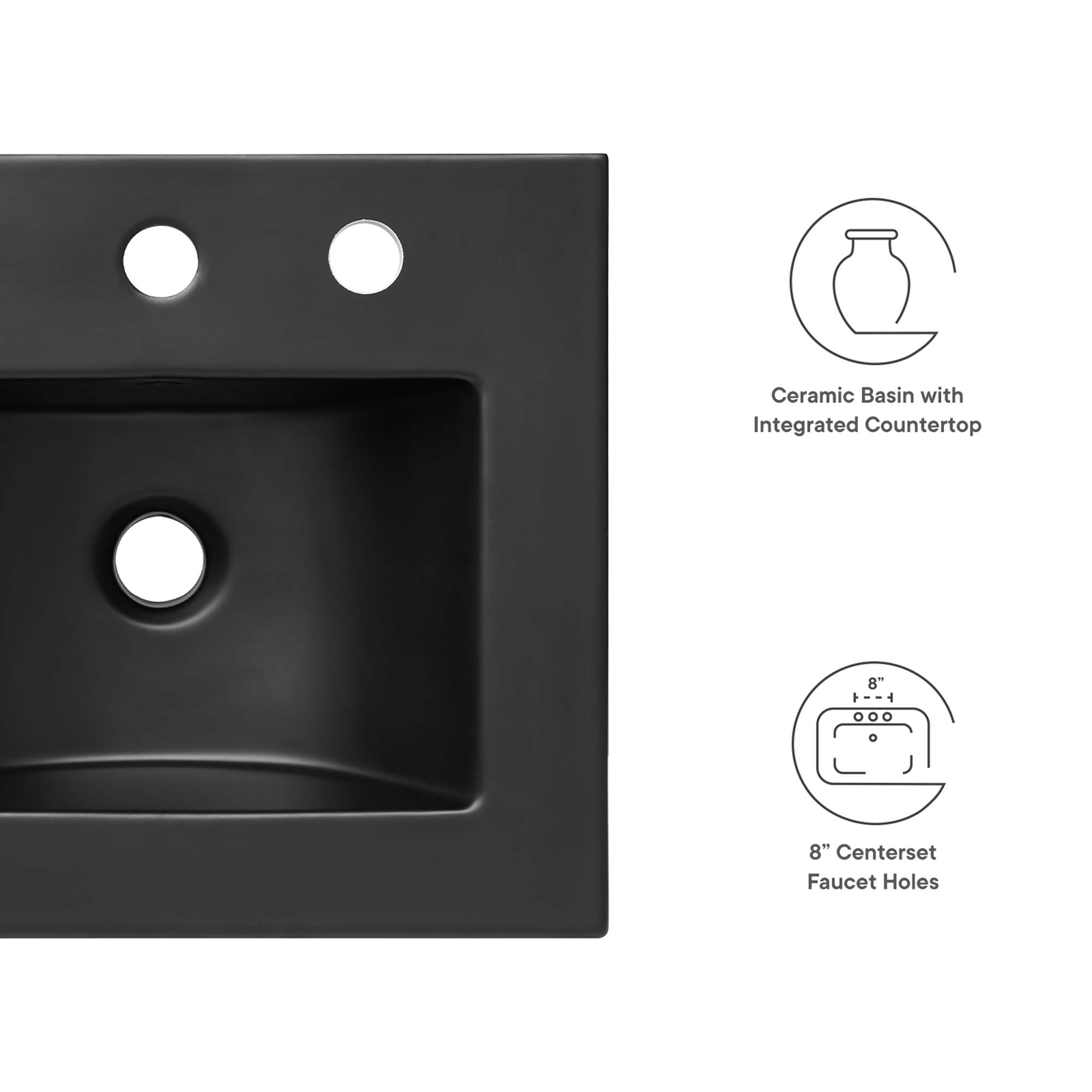 Modway Cayman Modern 18″ Bathroom Sink in Black With Rectangular Basin