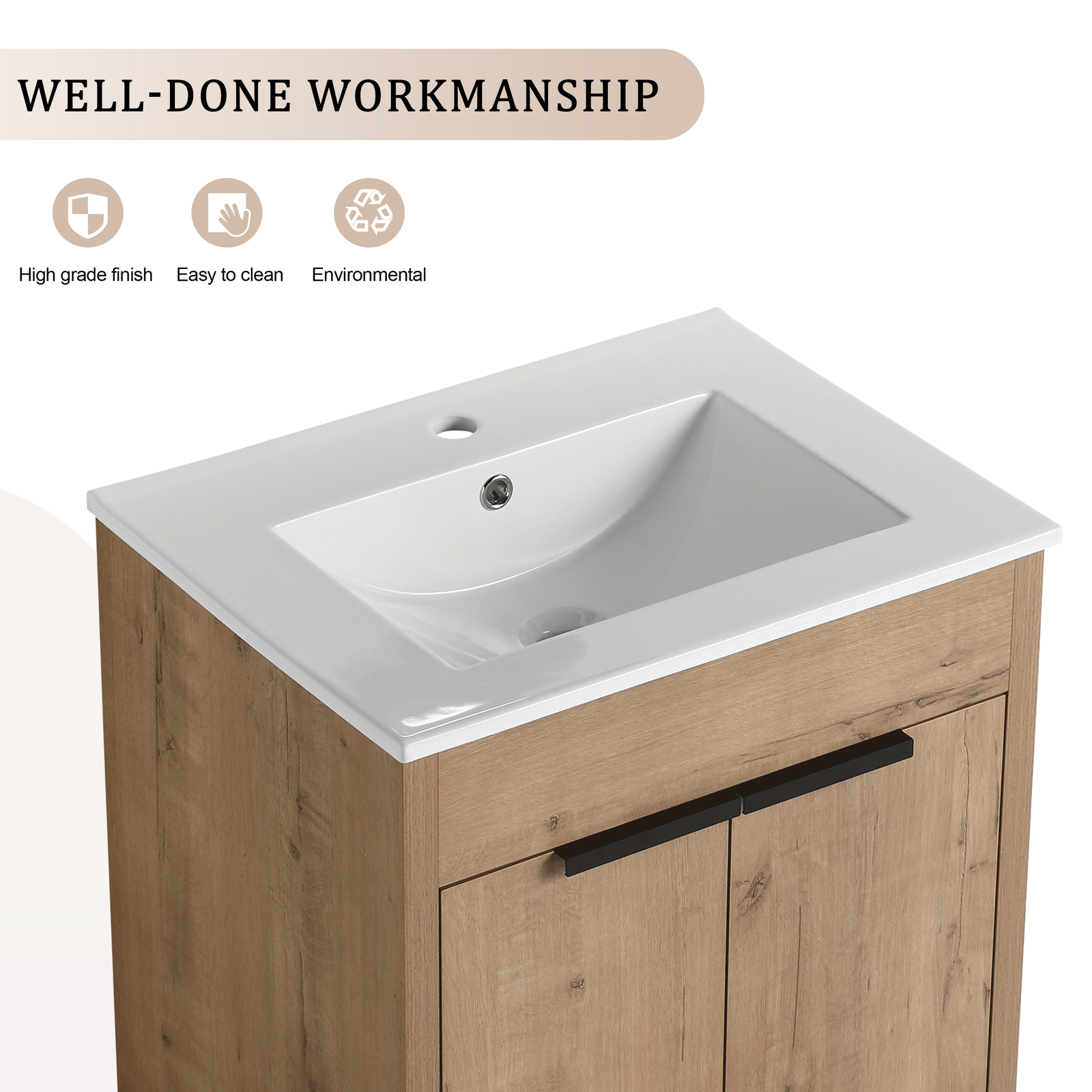 24″Wood Freestanding Bathroom Vanity Cabinet Undermount Ceramic Sink Small Space