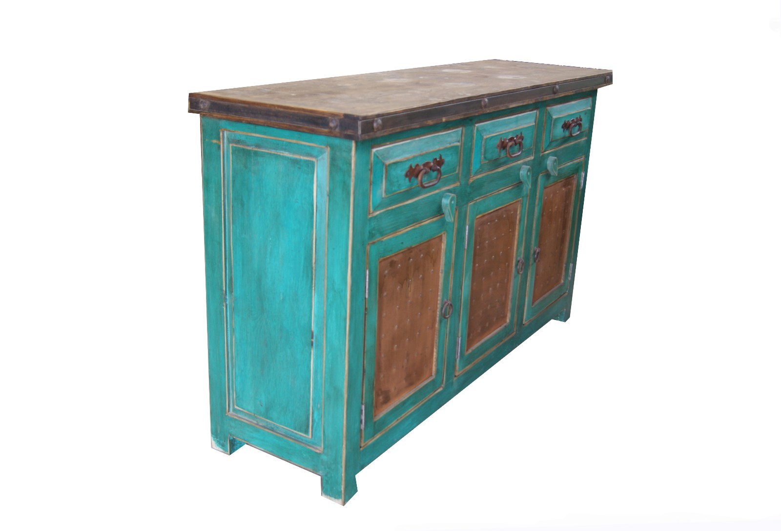 Rustic Bathroom Vanity Turquoise Metal Panel Doors 60 inch