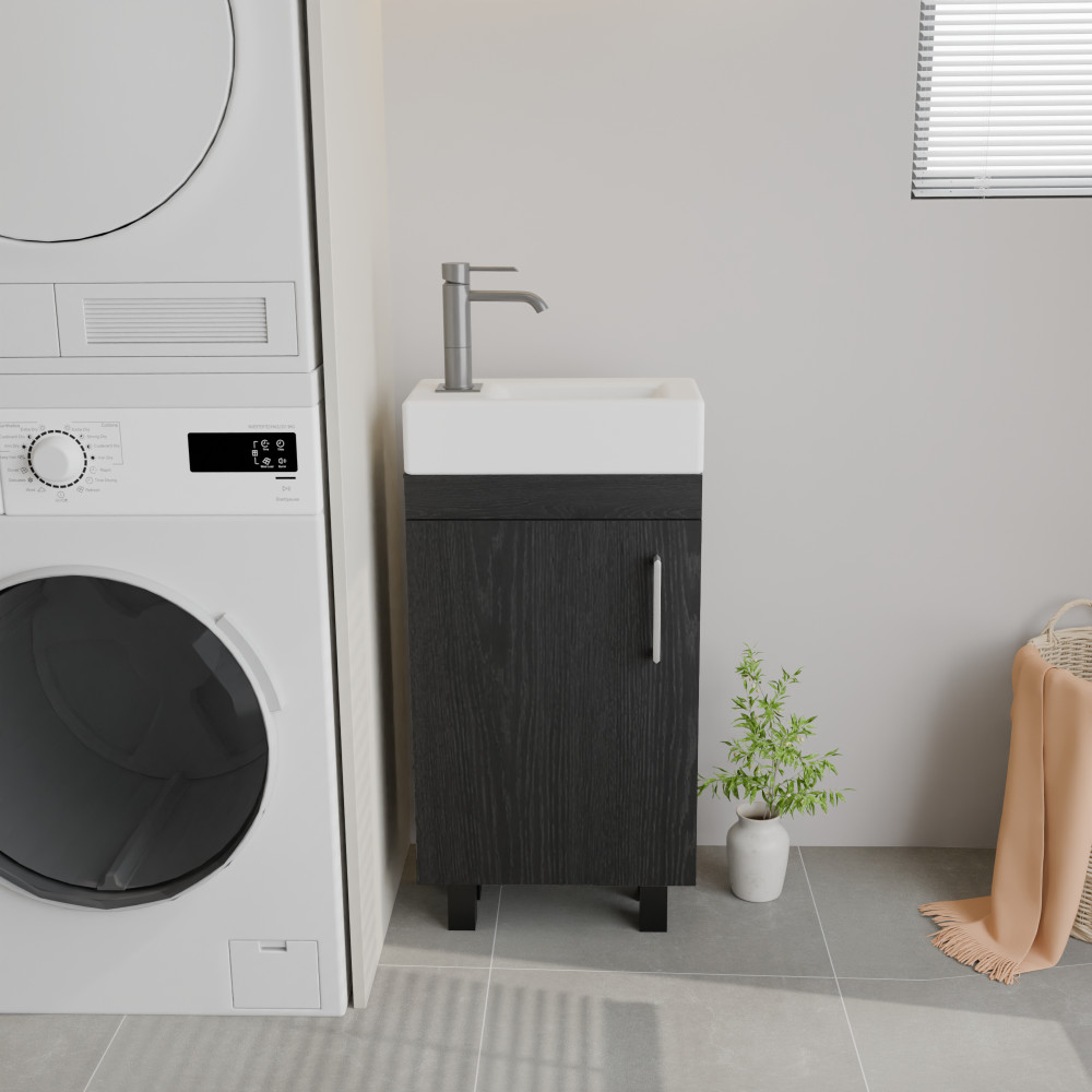 16″ Freestanding Bathroom Vanity with Sink for Small Spaces, Soft-Close