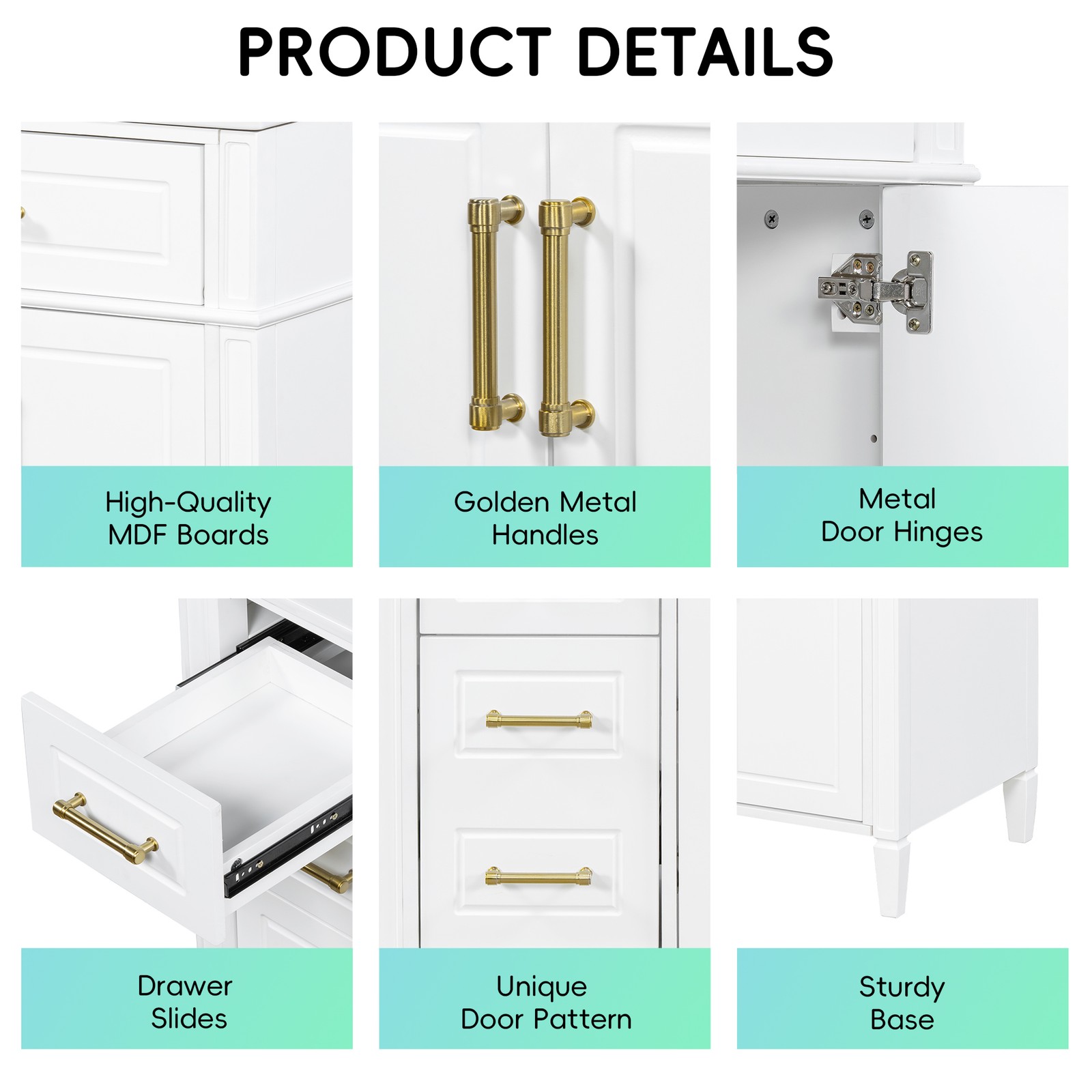 Bathroom Vanity w/Ceramic Sink,Wood Storage Cabinet w/Drawers &Adjustable Shelf