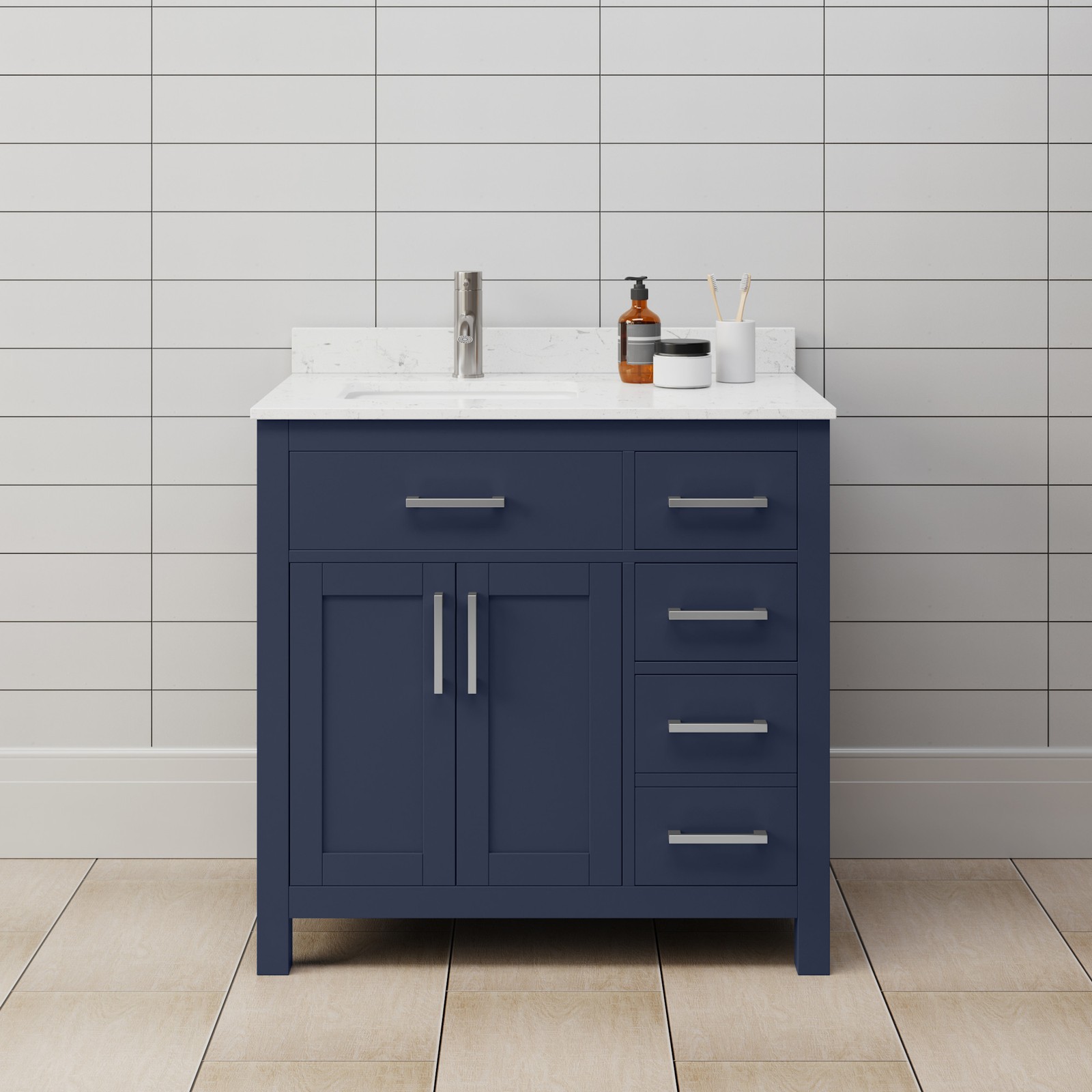 Wyndham Collection WCG242436S-UNSMXX Beckett 36″ – Dark Blue / Carrara Cultured