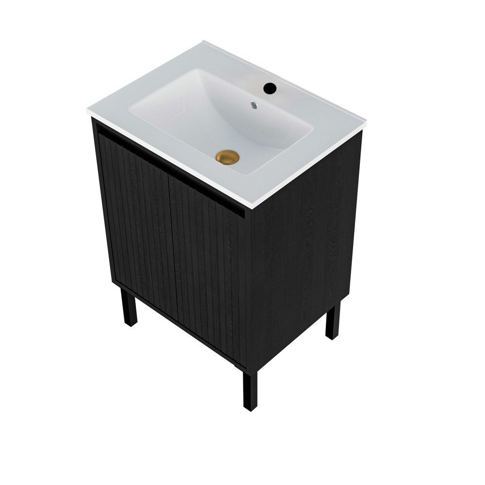 24 in Vanity for Bathroom Matt Black Floor Standing MDF Large Storage Drawers