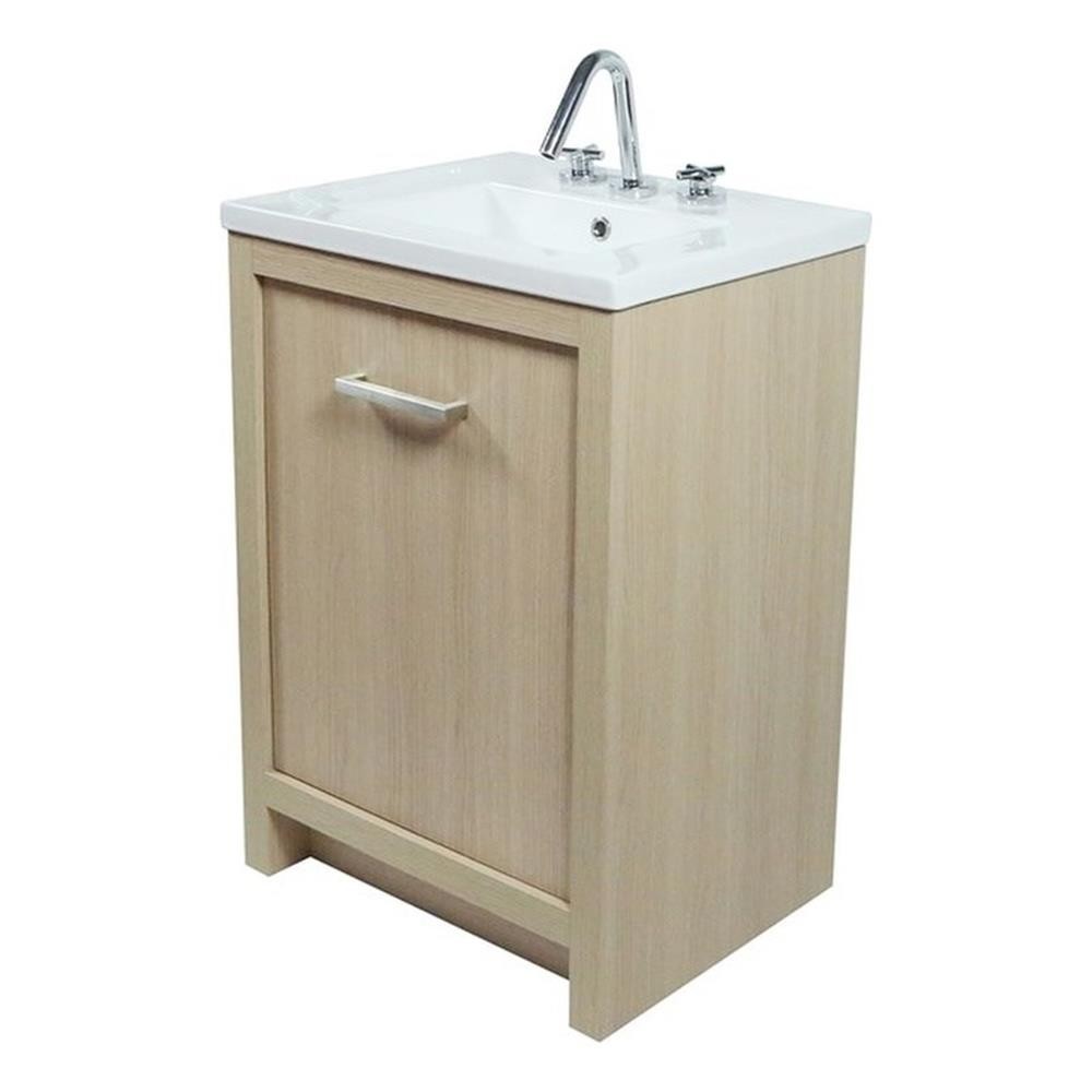 24″ Single Sink Vanity In Neutral Finish with White Ceramic Top