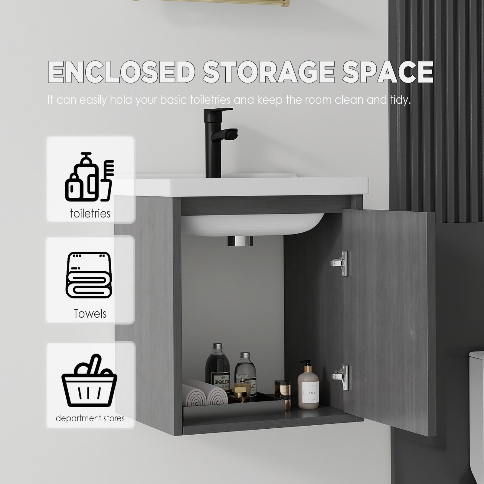 20″ Floating Bathroom Vanity with Ceramic Sink & Soft-Close Door