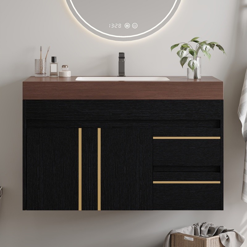 36″ Modern Floating Bathroom Vanity w/Integrated Ceramic Sink & Faux Marble Top