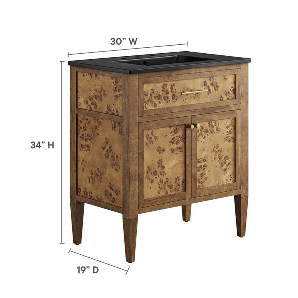 Modway Elysian 30″ Modern Wood Bathroom Vanity in Black and Brown