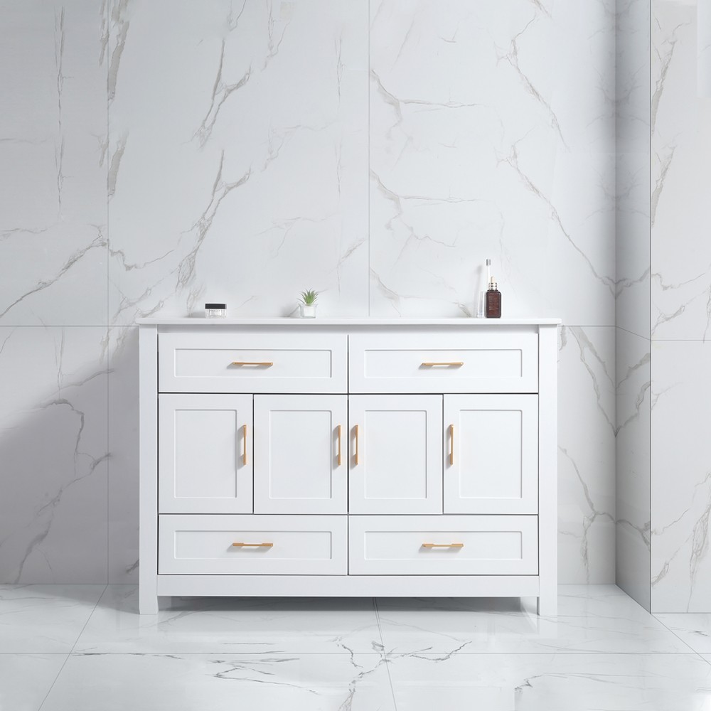 48 Inch White Bathroom Vanity with 4 Doors 4 Drawers