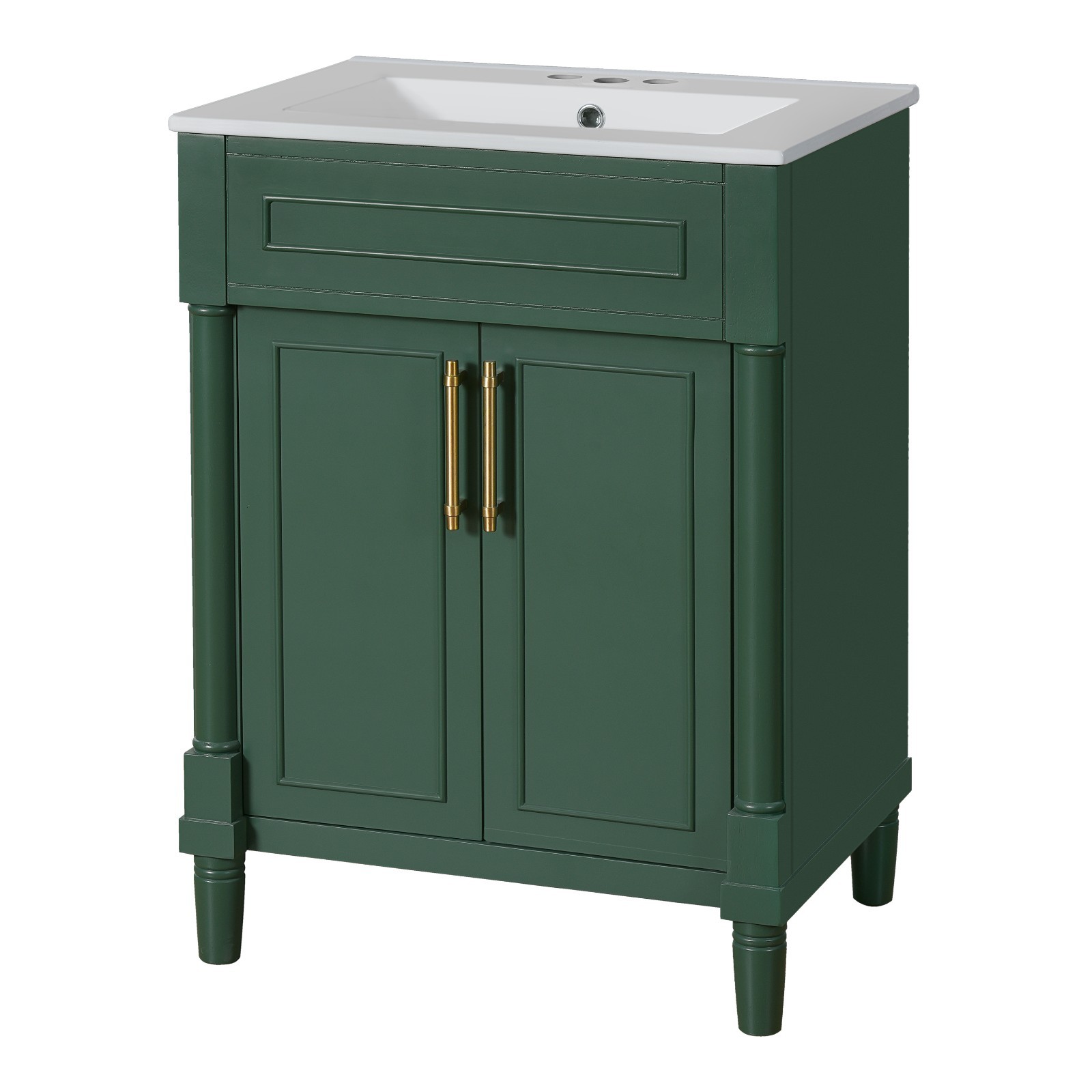 24″ Bathroom Vanity with Integrated Ceramic Sink, Bathroom Cabinet with 2 Doors