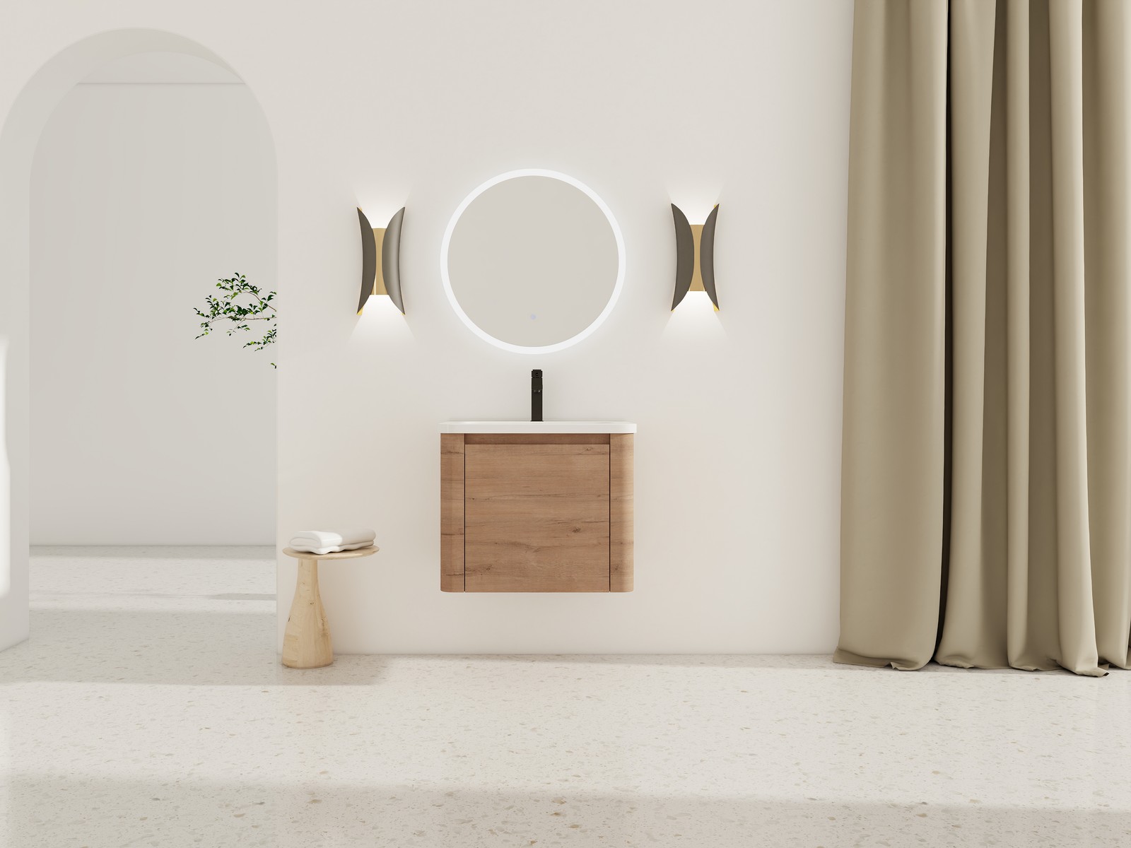 24″ Plywood Wall-Mounted Bathroom Vanity w/ White Ceramic Sink Soft-Close Door