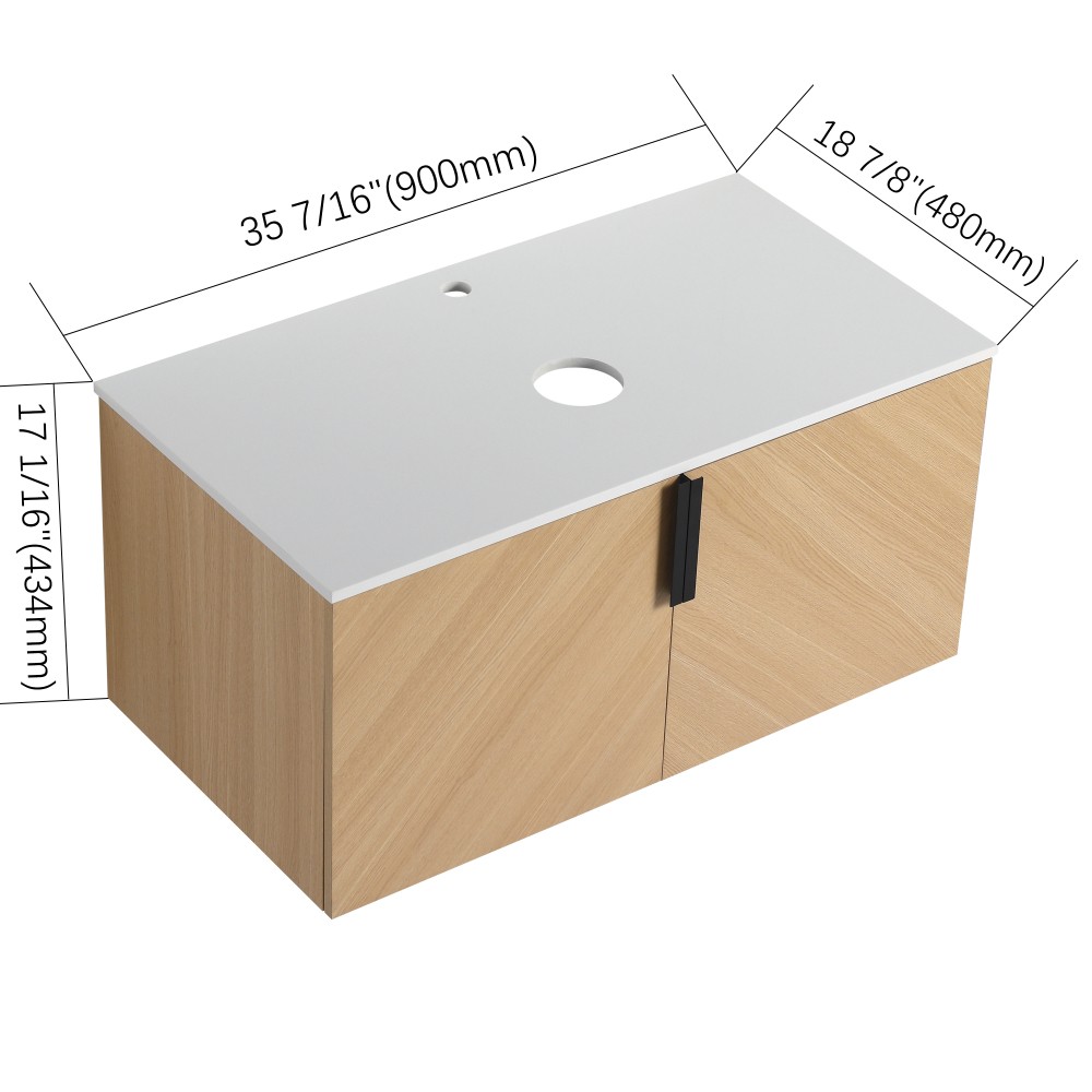 Vanity with Sink and Stone Countertop Features 2 Soft-Close Doors