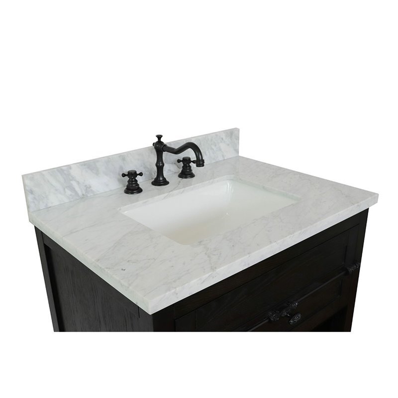 Plantation 31″ Solid Wood Rectangle Sink Vanity with White Carrara in Brown