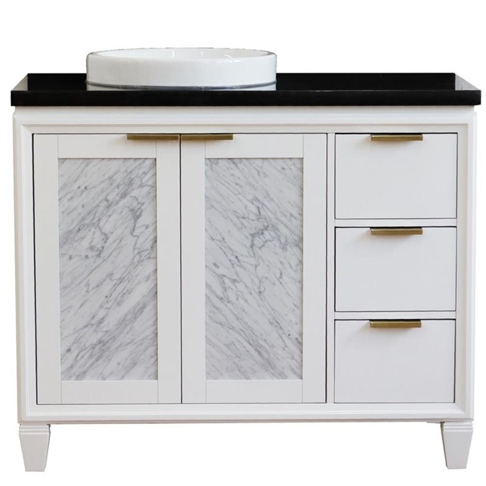 Trento Solid Wood Vanity with Left Round Sink in White/Black Galaxy