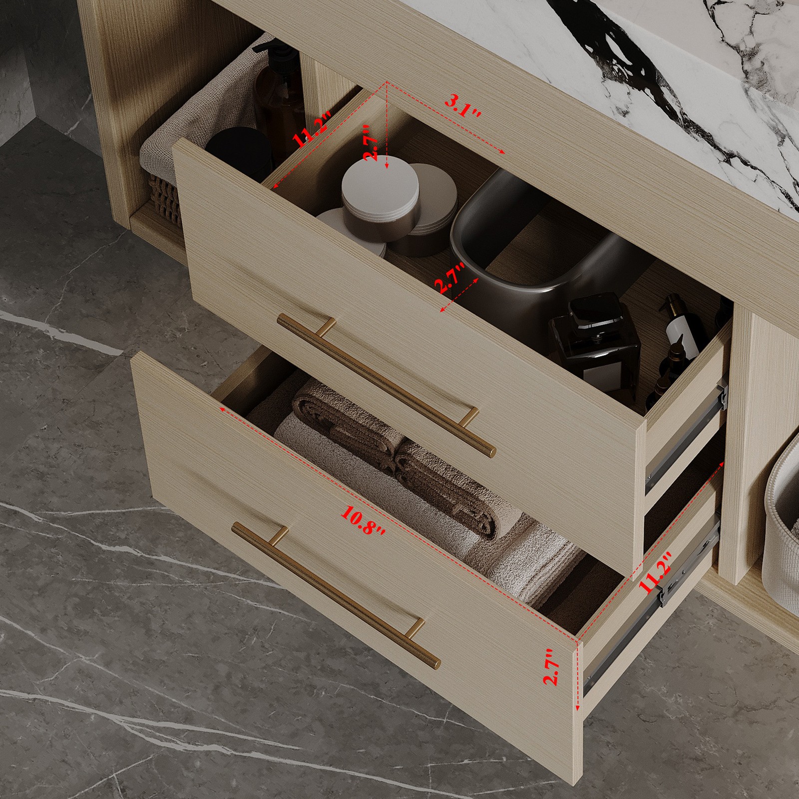 Modern Floating Bathroom Vanity with Ceramic Sink Wall-Mounted Storage Cabinet