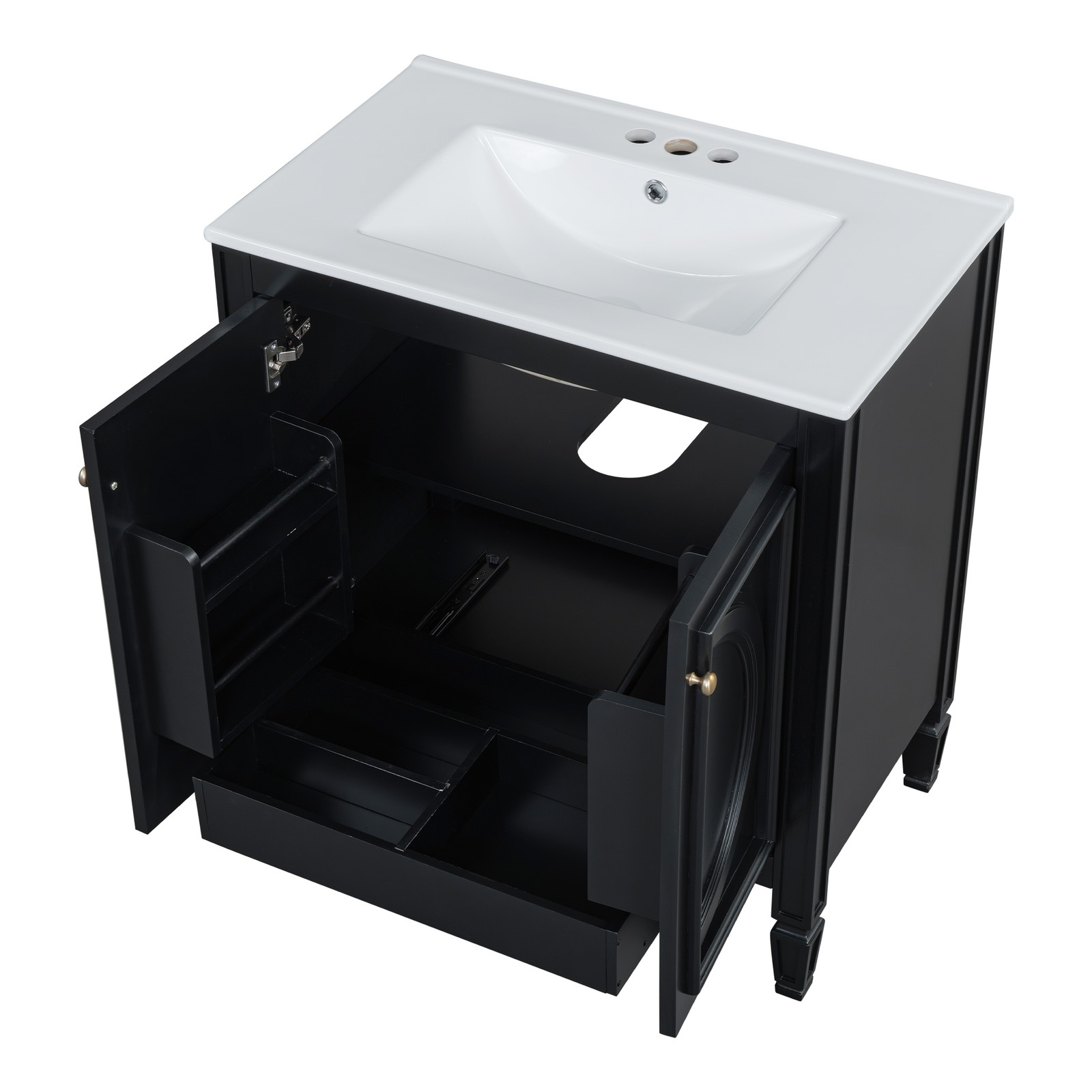 60″ Bathroom Vanity with Double Sink, Ceramic Sink, Soft Close Doors, Black