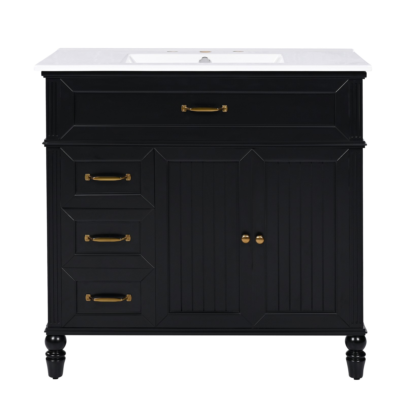 36″ Bathroom Vanity with Sink & Drawers, Black, Solid Wood Frame & MDF