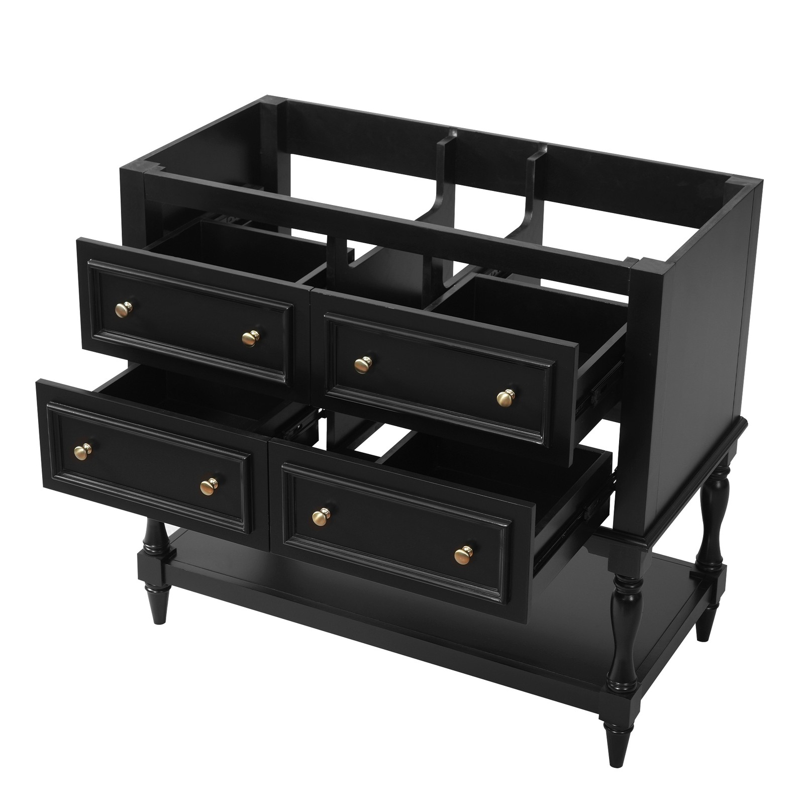36″ Bathroom Vanity Cabinet with 4 Drawers, Solid Wood Frame, Black