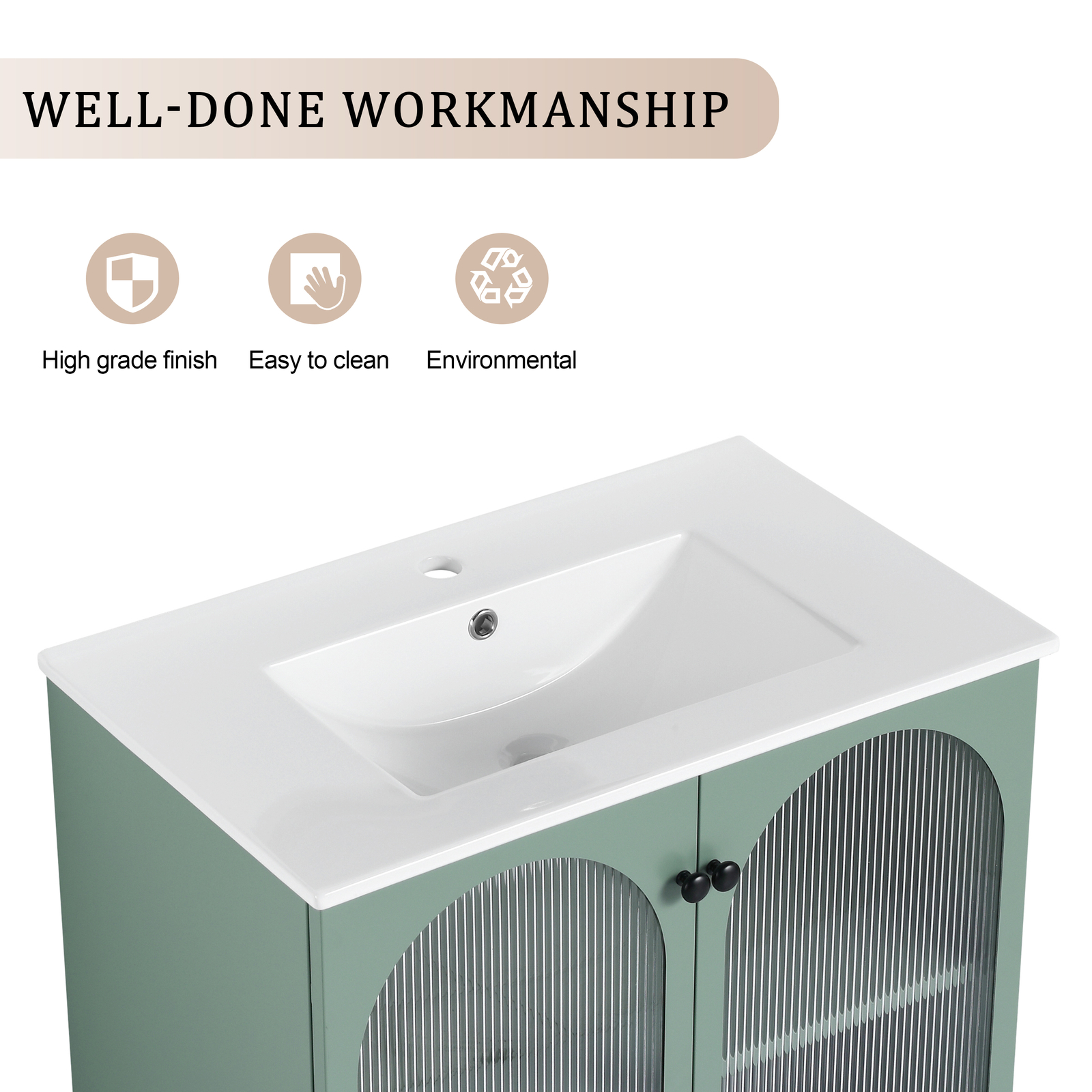 30 inch Metal Freestanding Bathroom Vanity W/ Single Ceramic Sink Basin Green