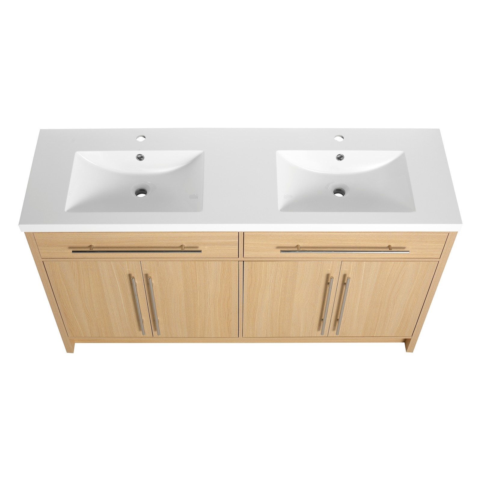 60 inch Plywood Bathroom Vanity Freestanding Double Resin Sink Storage W/2 Doors