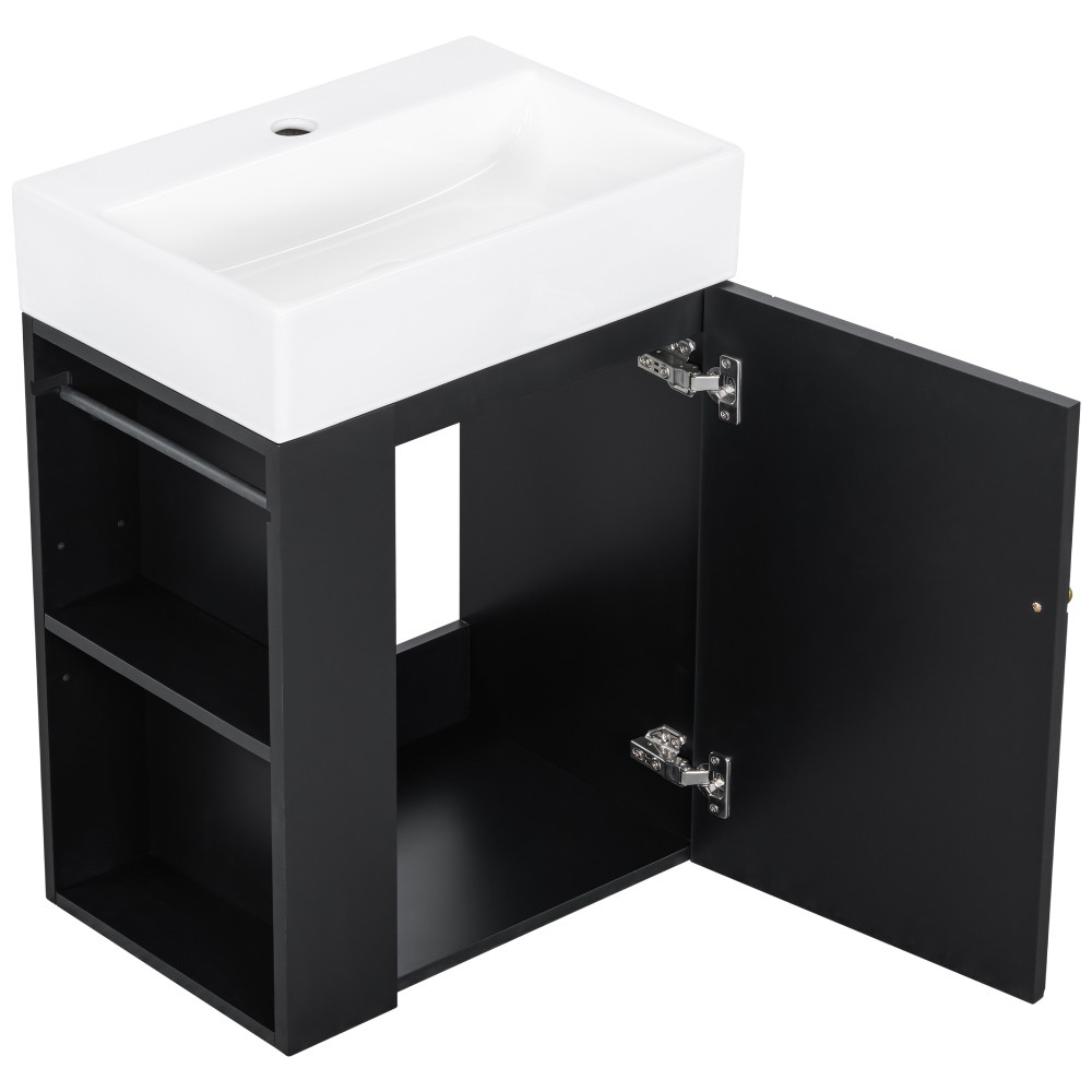 20 Inch Bathroom Vanity with Ceramic Sink, Diamond Pattern Door Design