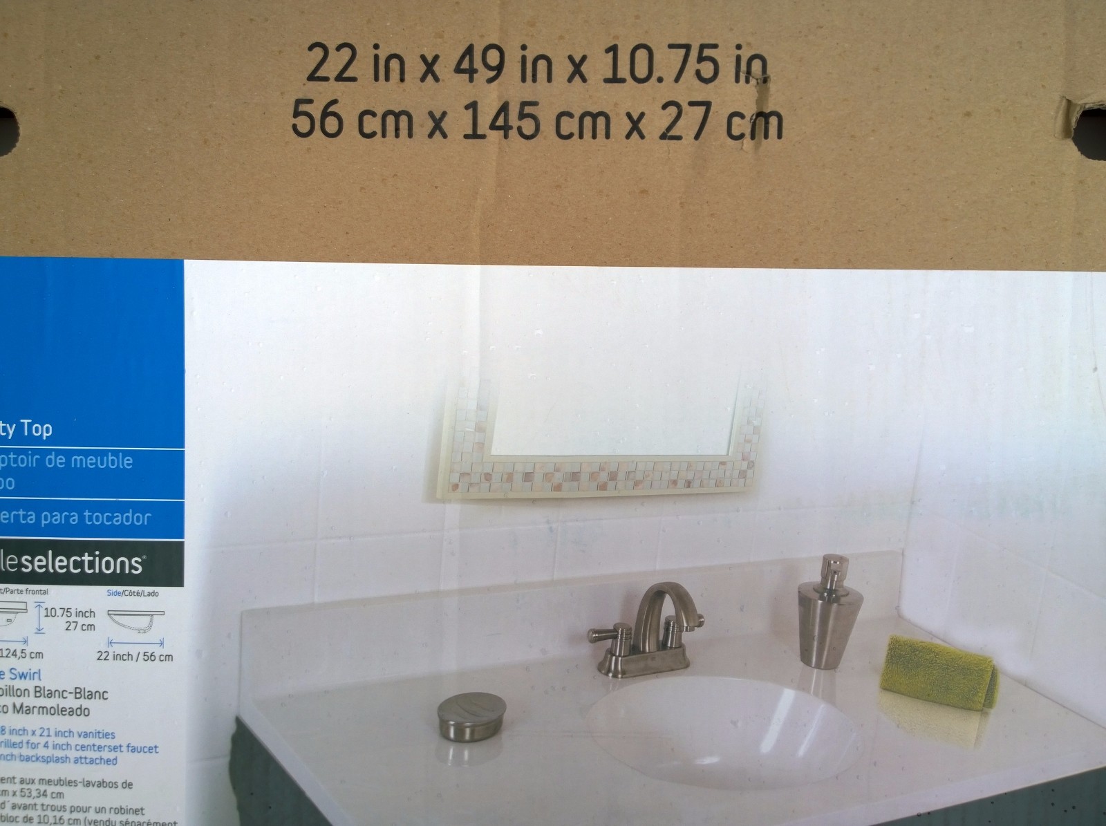 NIB Nice Bathroom White Cultured-Marble VANITY TOP + SINK 49″W x 22″H