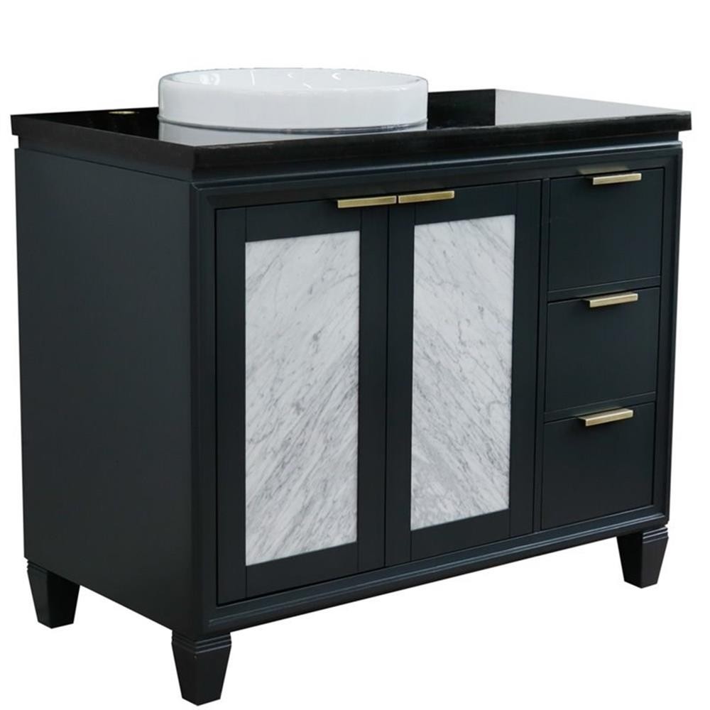 Trento 43″ Solid Wood Vanity with Left Round Sink in Gray/Black Galaxy