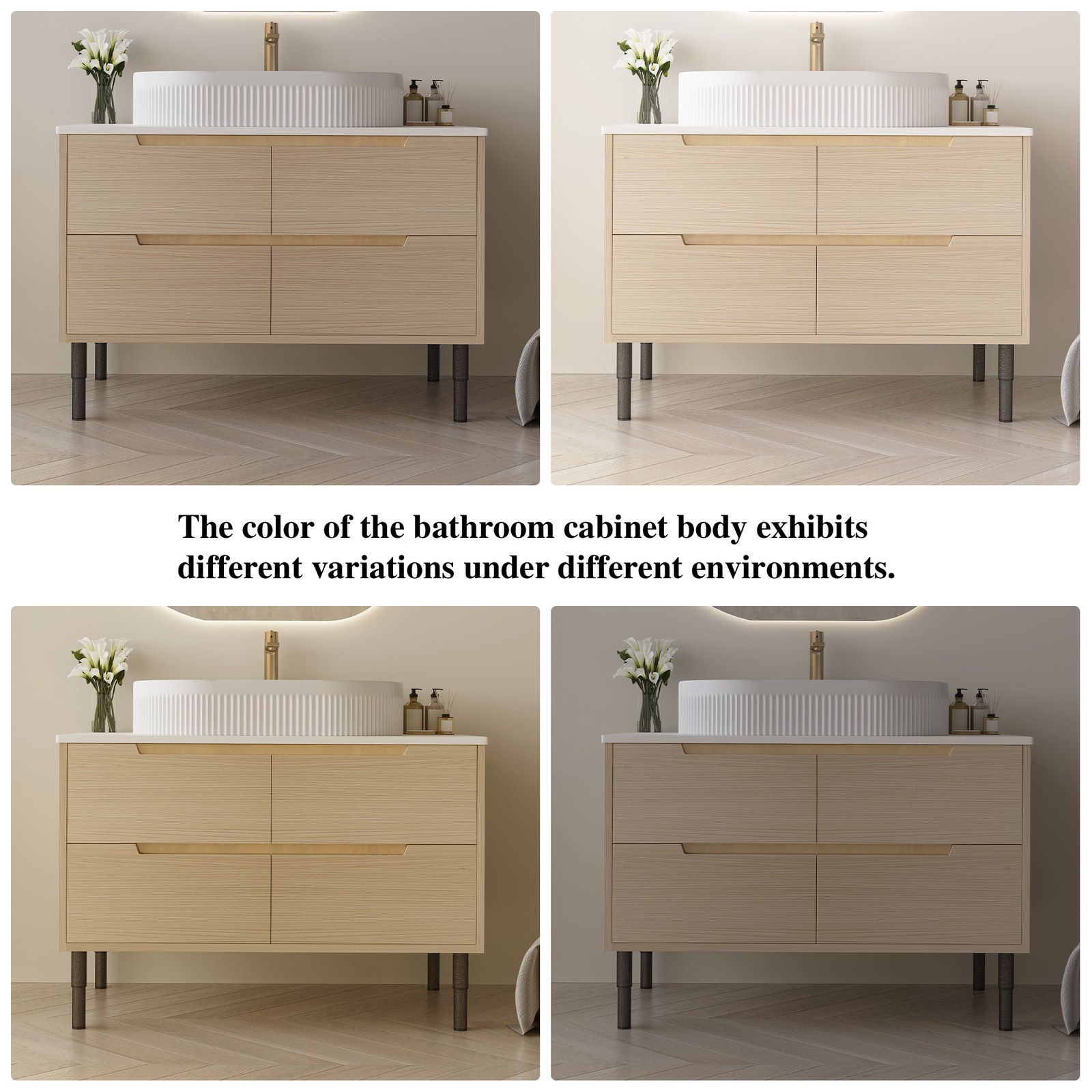 36″ Bathroom Vanity, Freestanding or Wall Mounted with Ceramic Integrated Sink