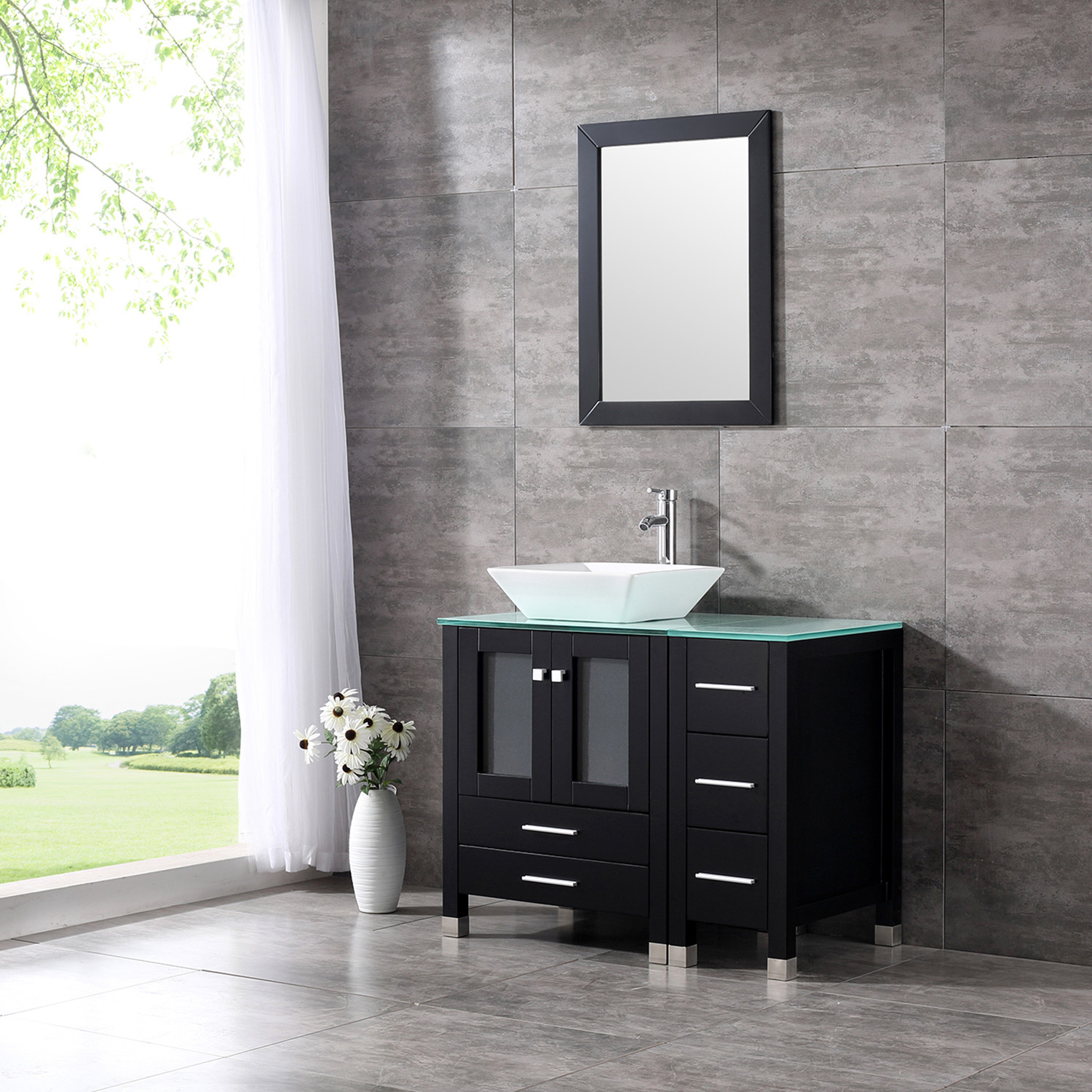 36″ Bathroom Vanity w/Sink Combo Cabinet Undermount Ceramic Vessel Sink w/Mirror