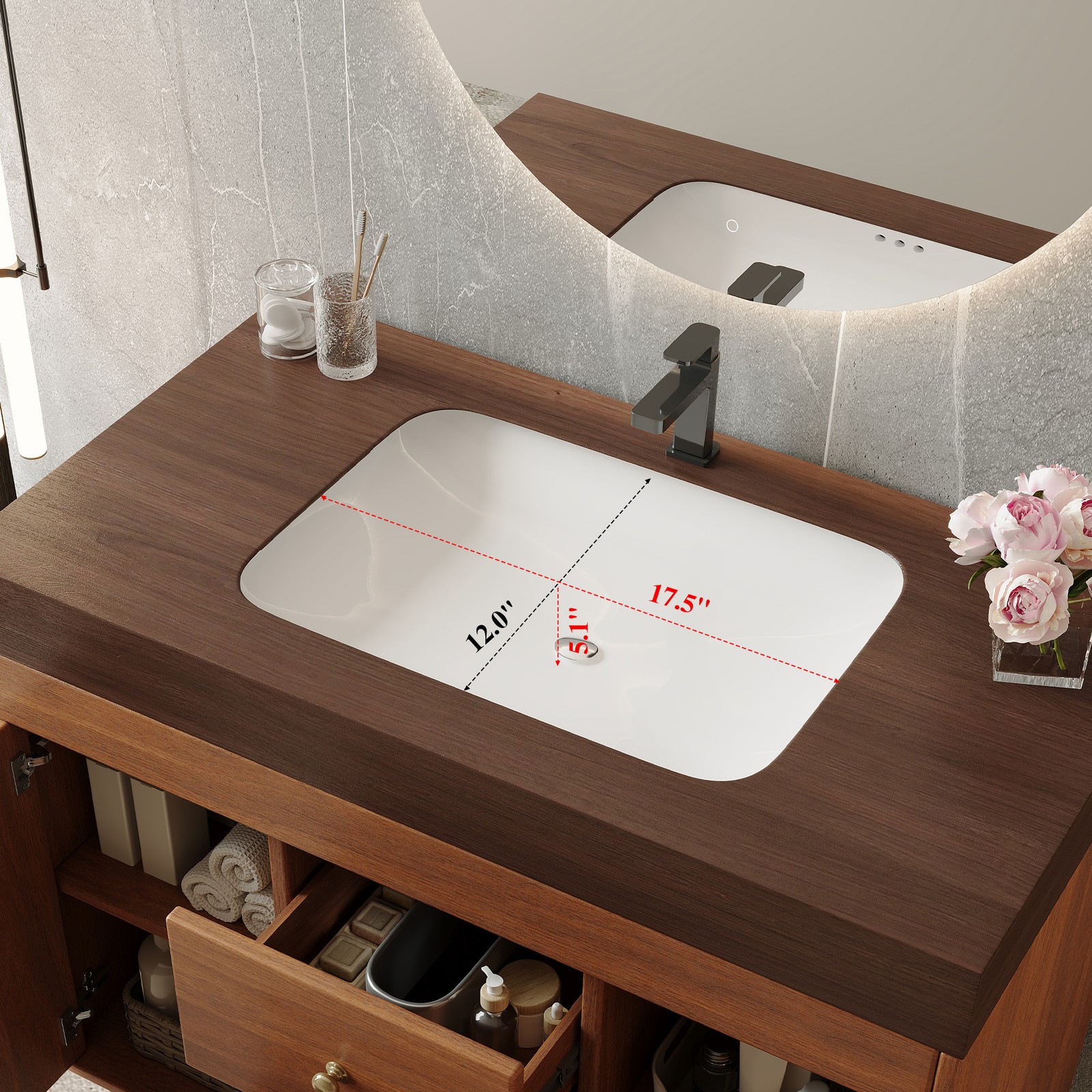 36″ Freestanding Bathroom Vanity with Sintered Stone Top & Ceramic Sink