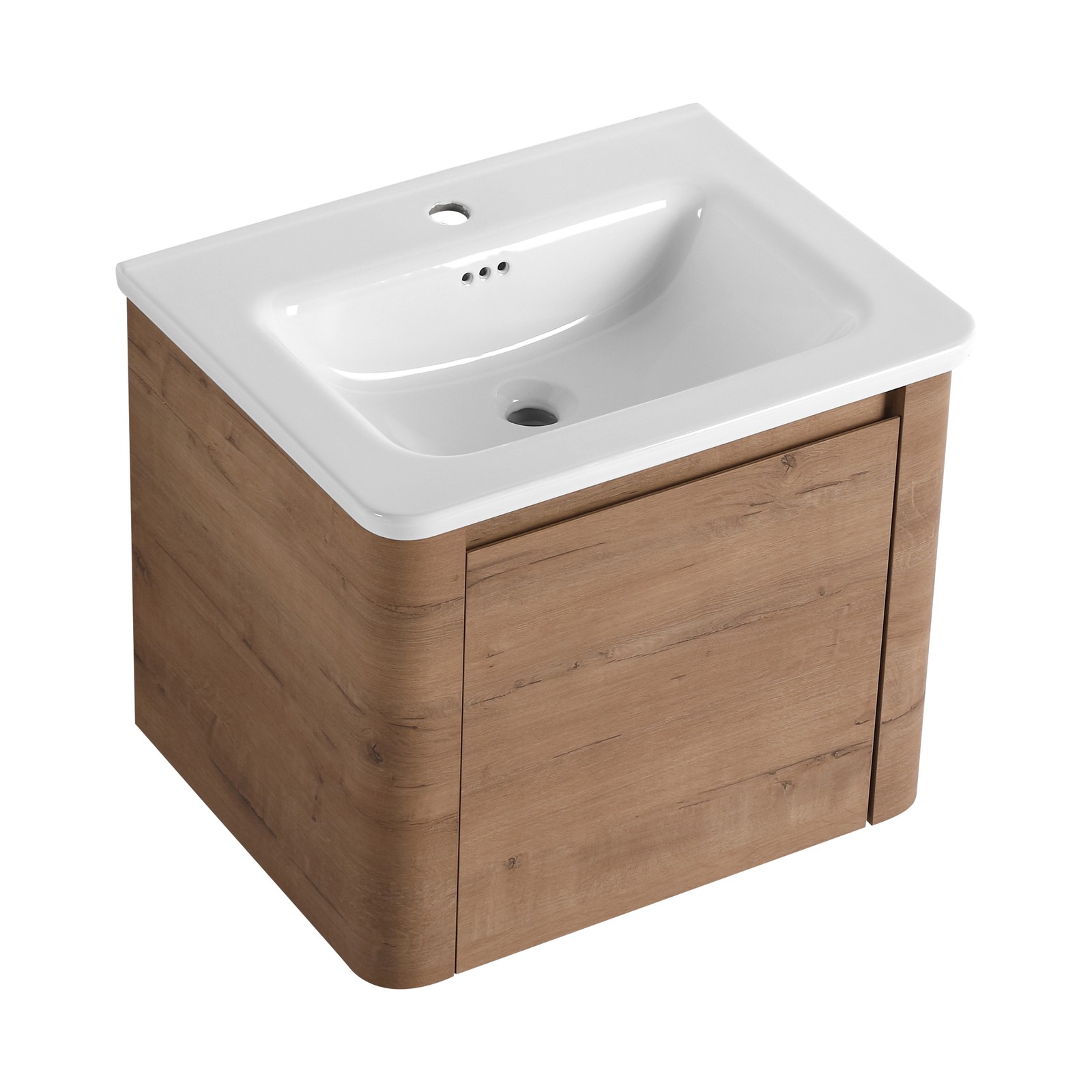 24″ Plywood Wall-Mounted Bathroom Vanity w/ White Ceramic Sink Soft-Close Door
