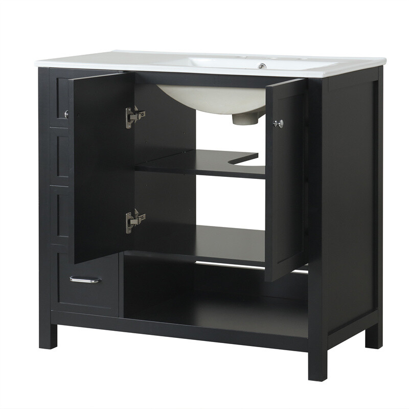 36″ Black Bathroom Vanity with Sink Top,Vanity Cabinet with 2 Doors & 2 Drawers