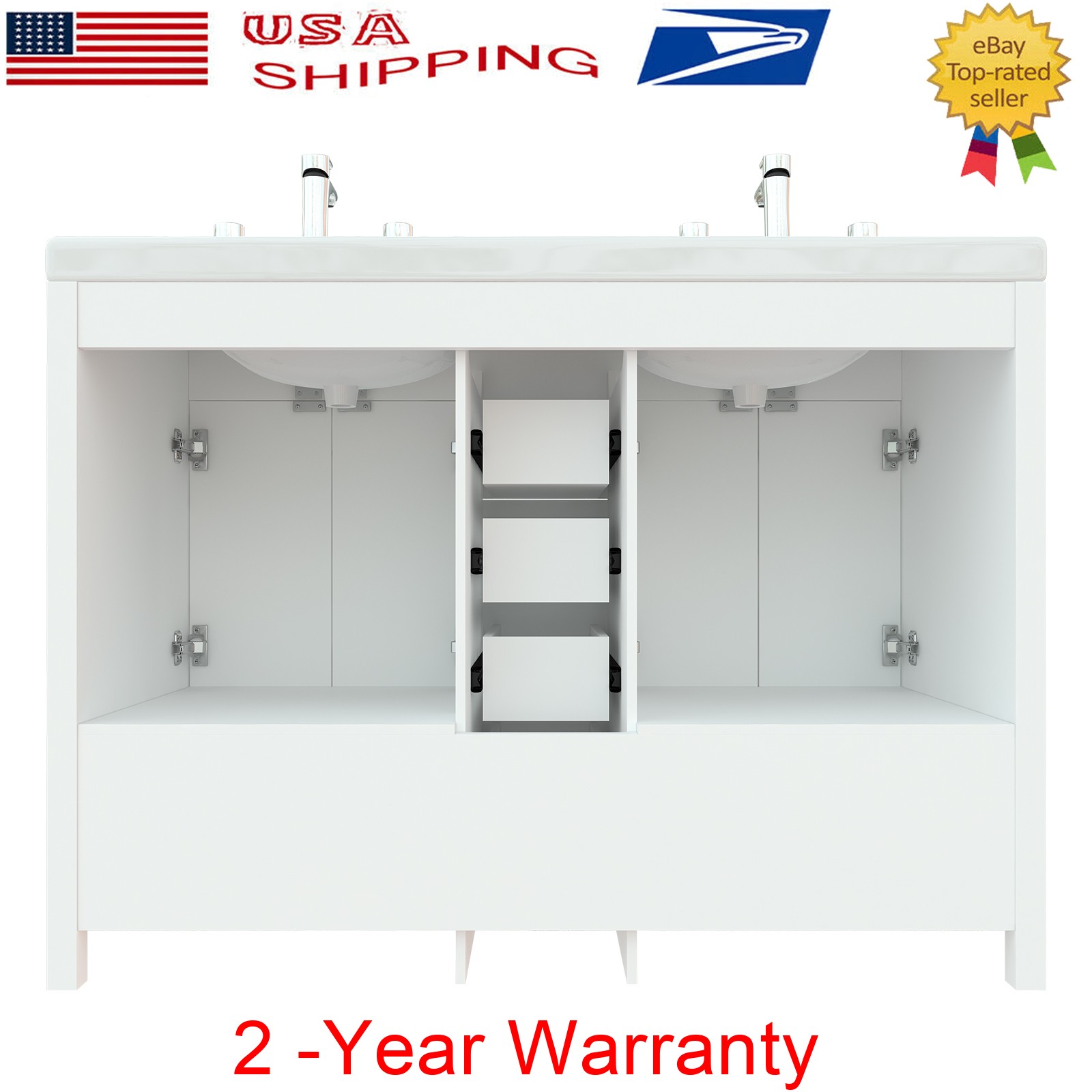 47″ Double Sink Large Bathroom Vanity Cabinet w/ 6 Storage Drawers Freestanding