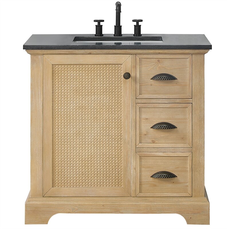 Hervas 36″ Fir Wood Brown Single Bath Vanity with Black Natural Celestite Marble