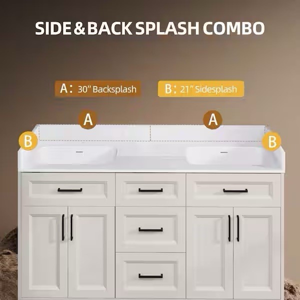 60 in. Bathroom Vanity Backsplash Splash Guard in Pure White (2 Pieces Of 30 in)