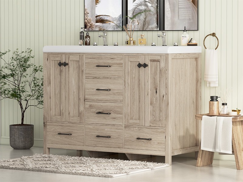 47″ Bathroom Vanity with Ceramic Sink Freestanding Storage Cabinet & 6 Drawers