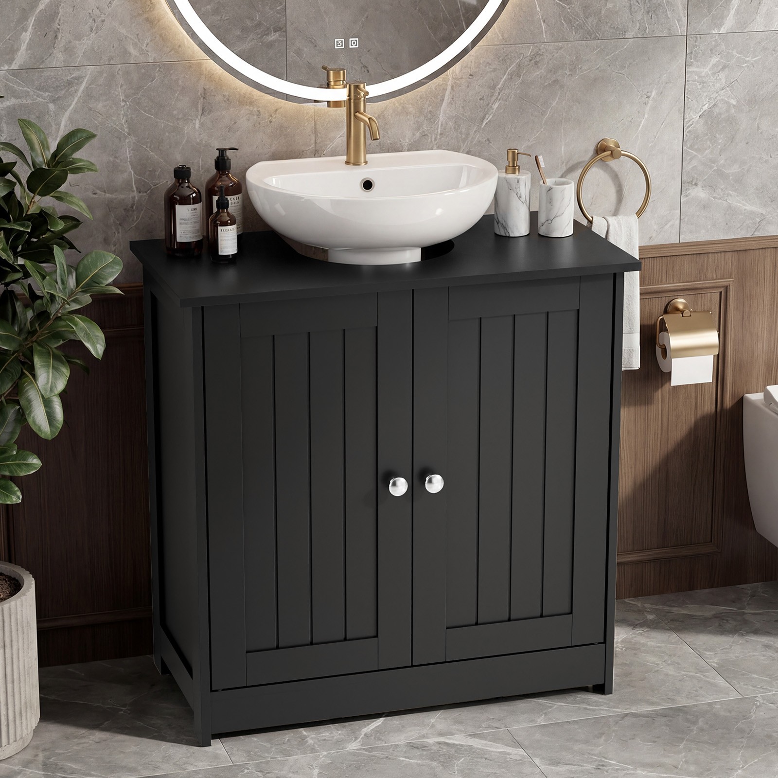 Under Sink Vanity Cabinet Bathroom Double Door Shelf Cupboard Basin Organizer