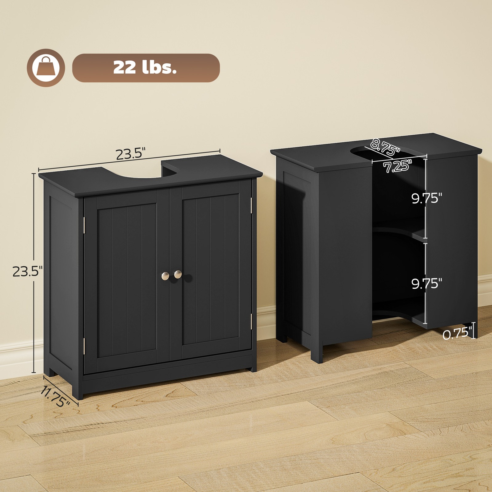 Pedestal Sink Washroom Storage Furniture w/Double Doors and Adjustable Shelf